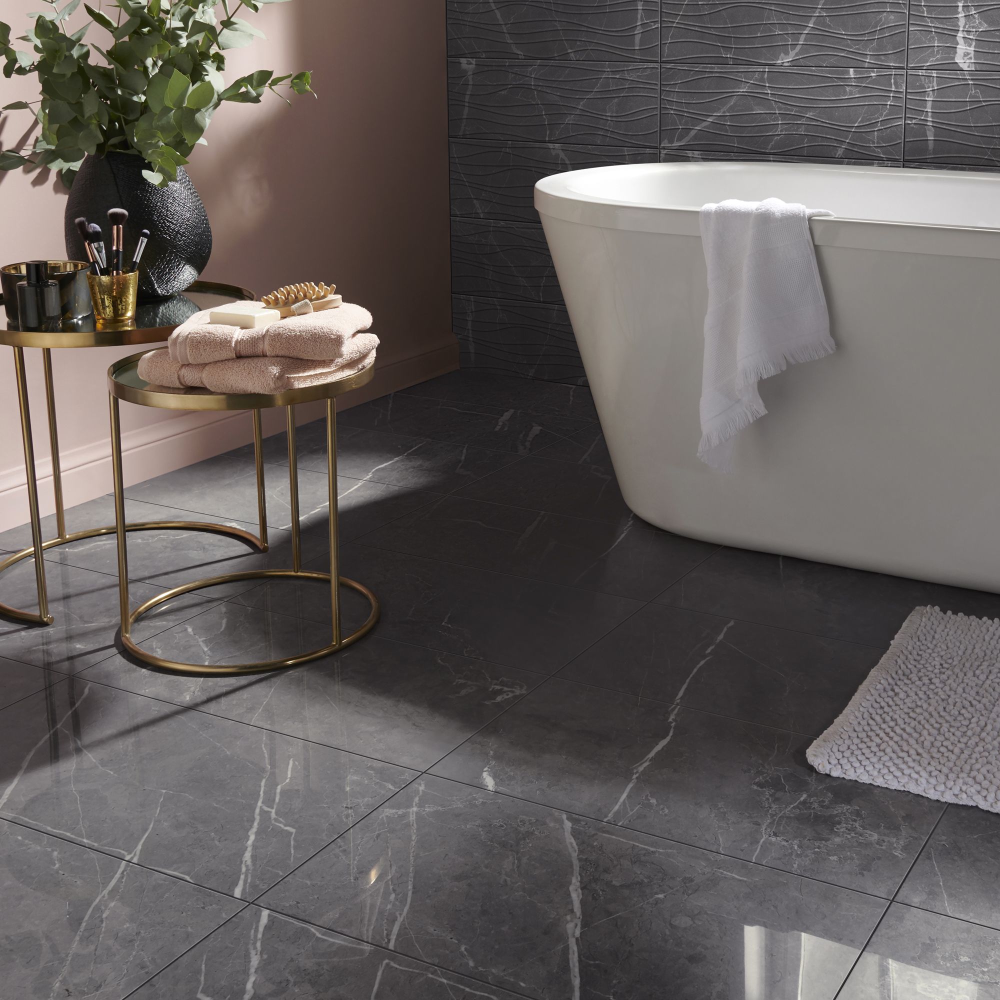 Elegance Grey 3D decor Marble effect Ceramic Tile, Pack of 7, (L)600mm (W)200mm