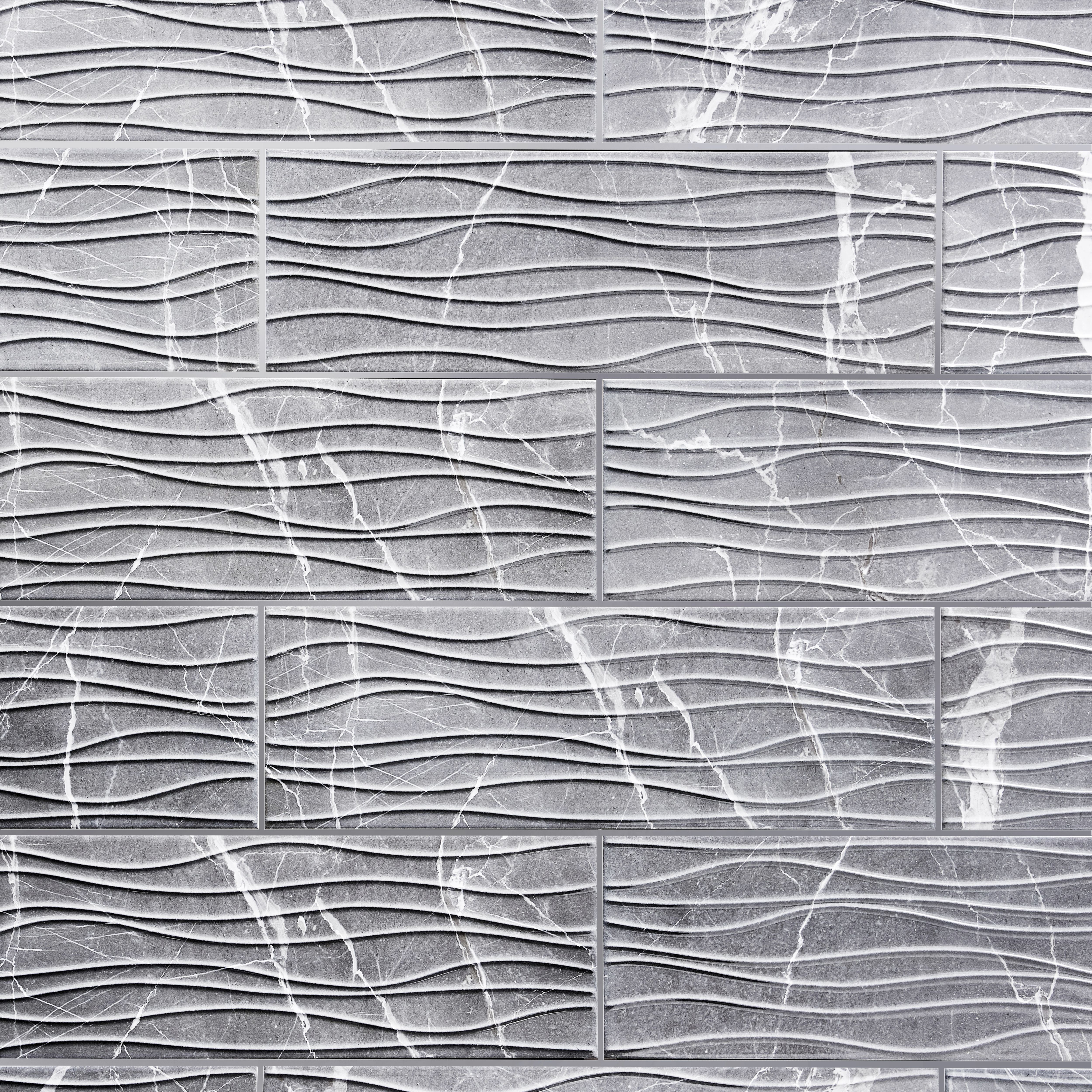 Elegance Grey 3D decor Marble effect Ceramic Tile, Pack of 7, (L)600mm (W)200mm