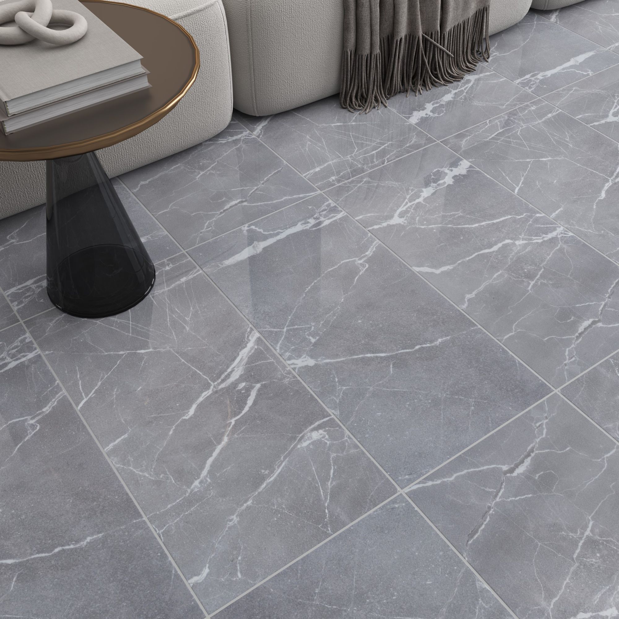 Elegance Marble Grey Gloss Marble effect Ceramic Indoor Wall & floor Tile Sample