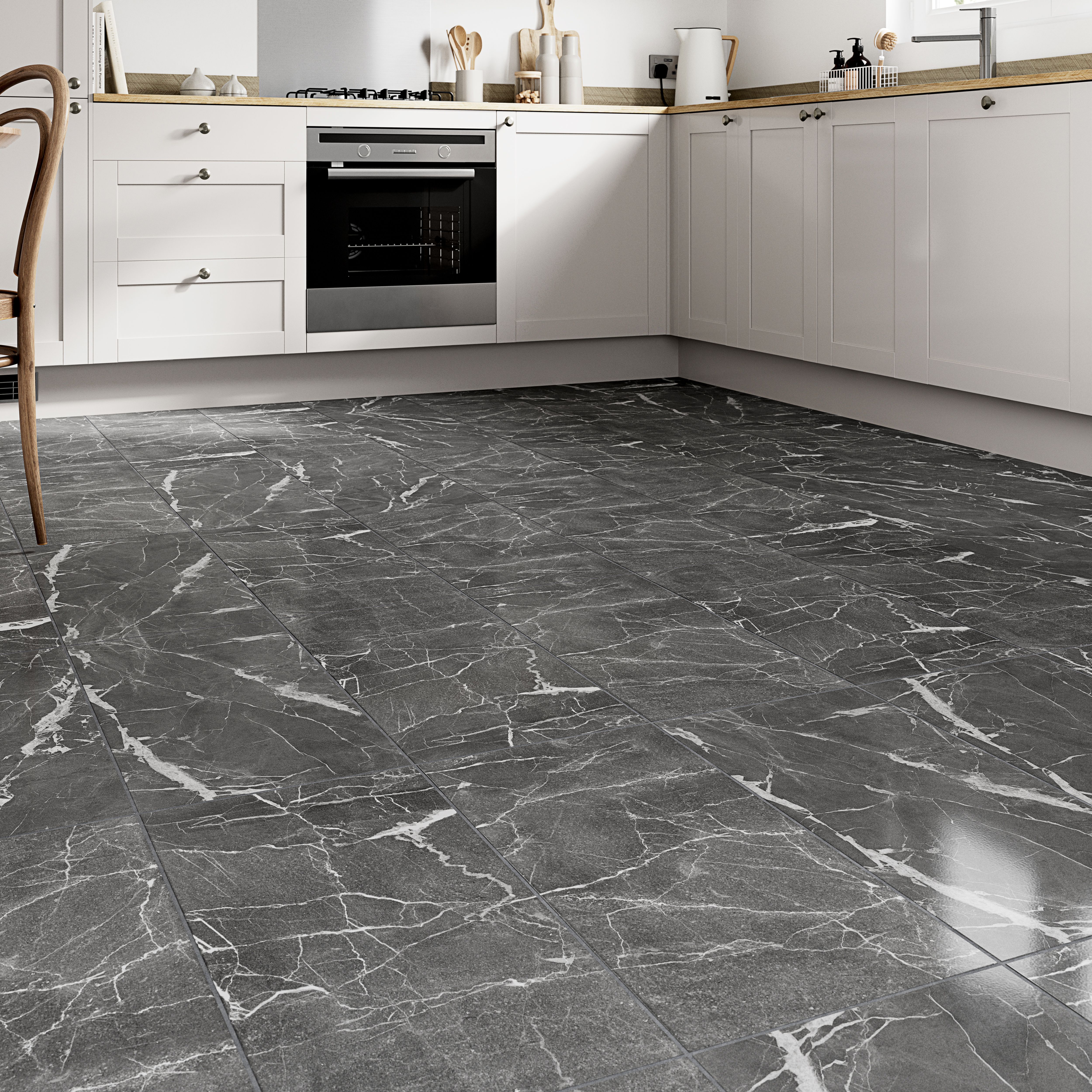 Elegance Marble Grey Gloss Marble effect Ceramic Indoor Wall & floor Tile Sample