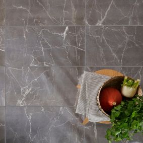 Elegance Silver Gloss Marble effect Ceramic Indoor Wall & floor Tile, Pack of 7, (L)600mm (W)300mm