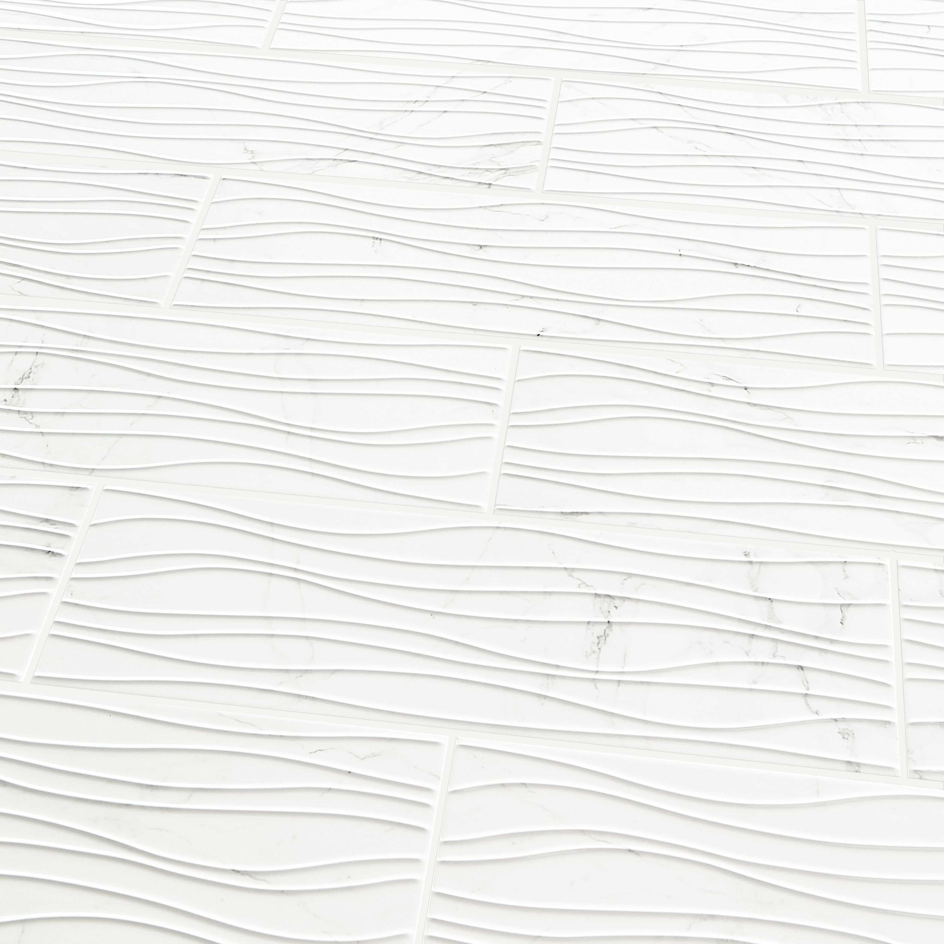 Elegance White 3D decor Marble effect Ceramic Tile, Pack of 7, (L)600mm (W)200mm