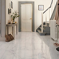 Elegance White Gloss Marble effect Ceramic Indoor Wall & floor Tile, Pack of 7, (L)600mm (W)300mm
