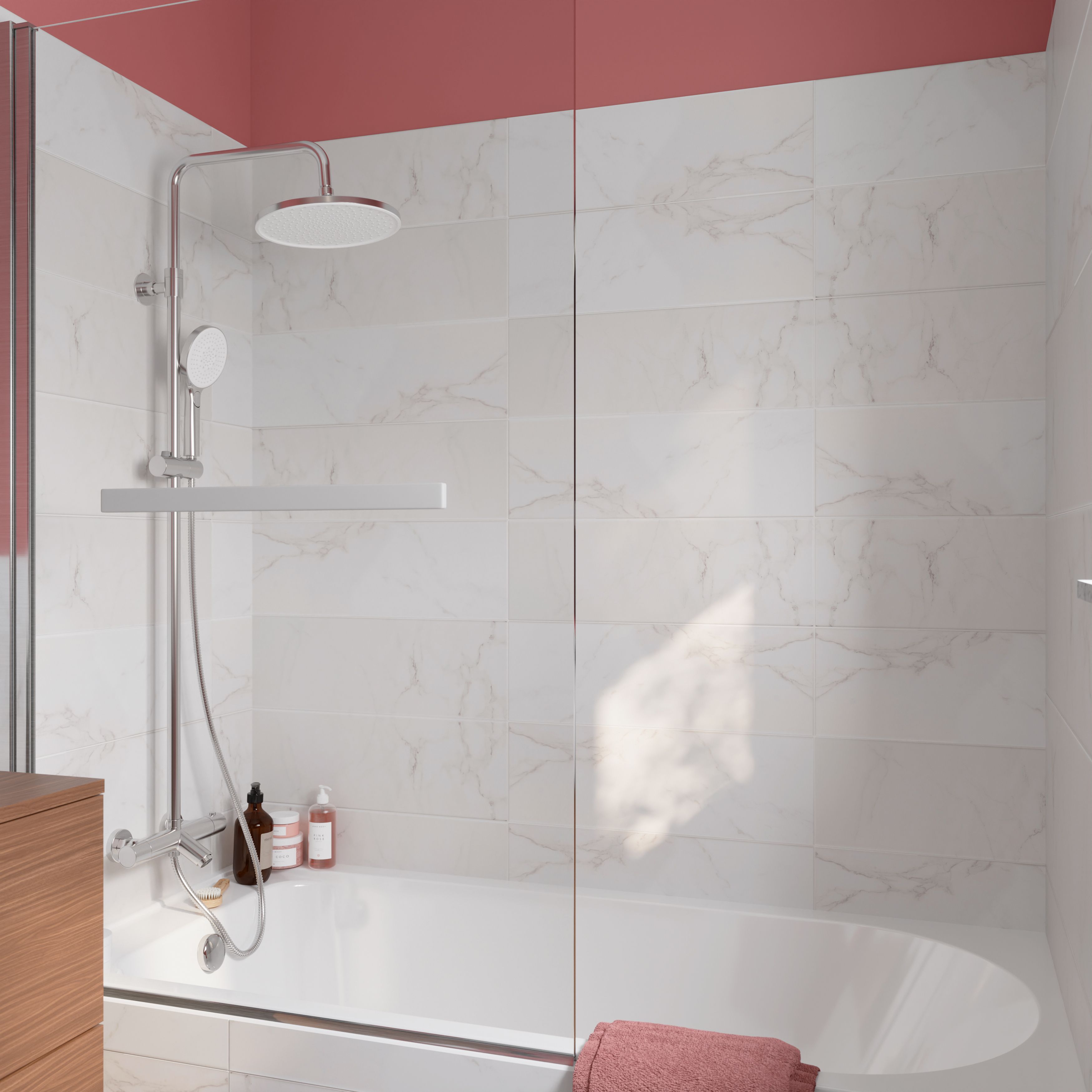Elegance White Marble effect Ceramic Tile, Pack of 7, (L)600mm (W)200mm