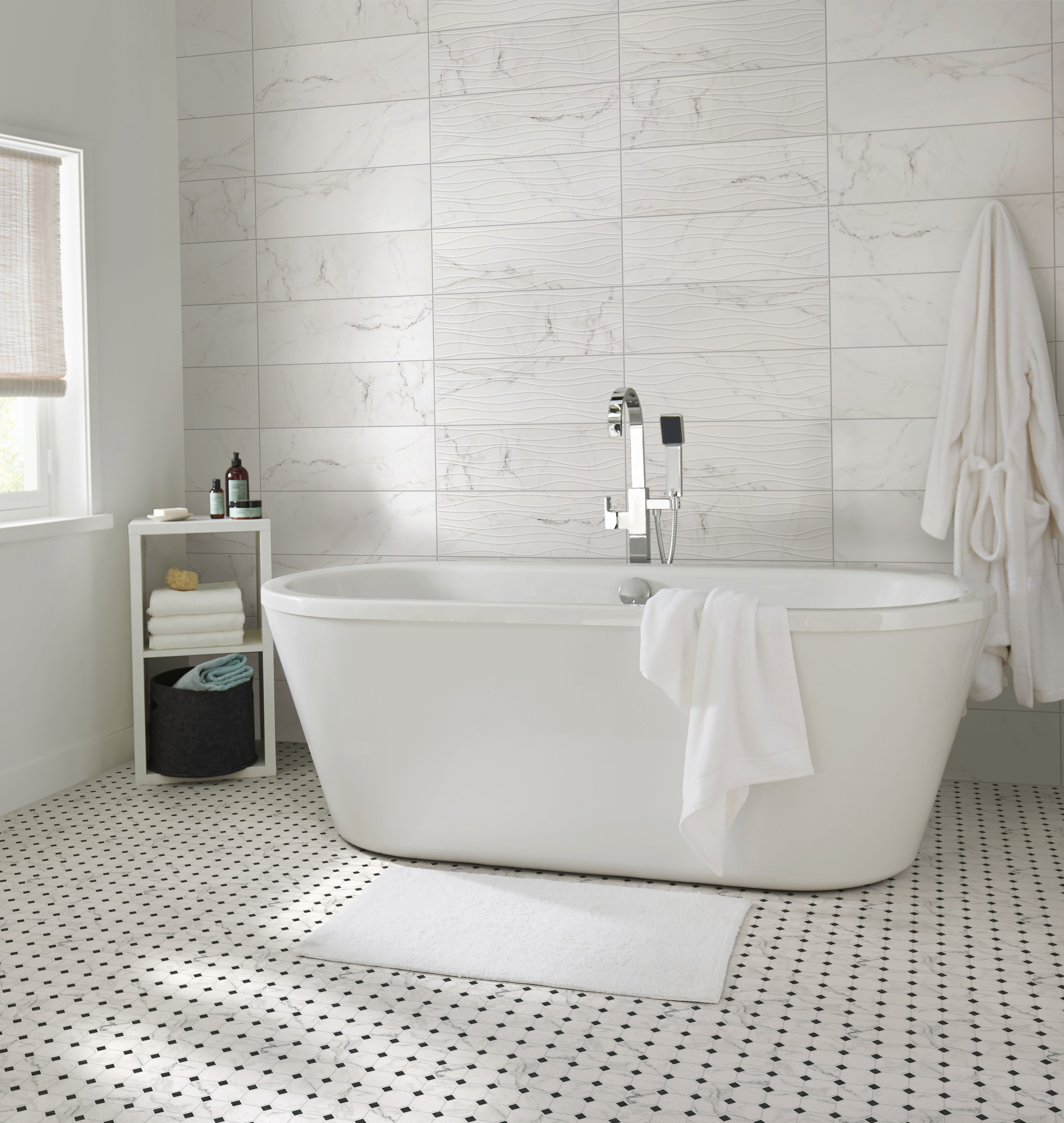 Elegance White Marble effect Ceramic Tile, Pack of 7, (L)600mm (W)200mm