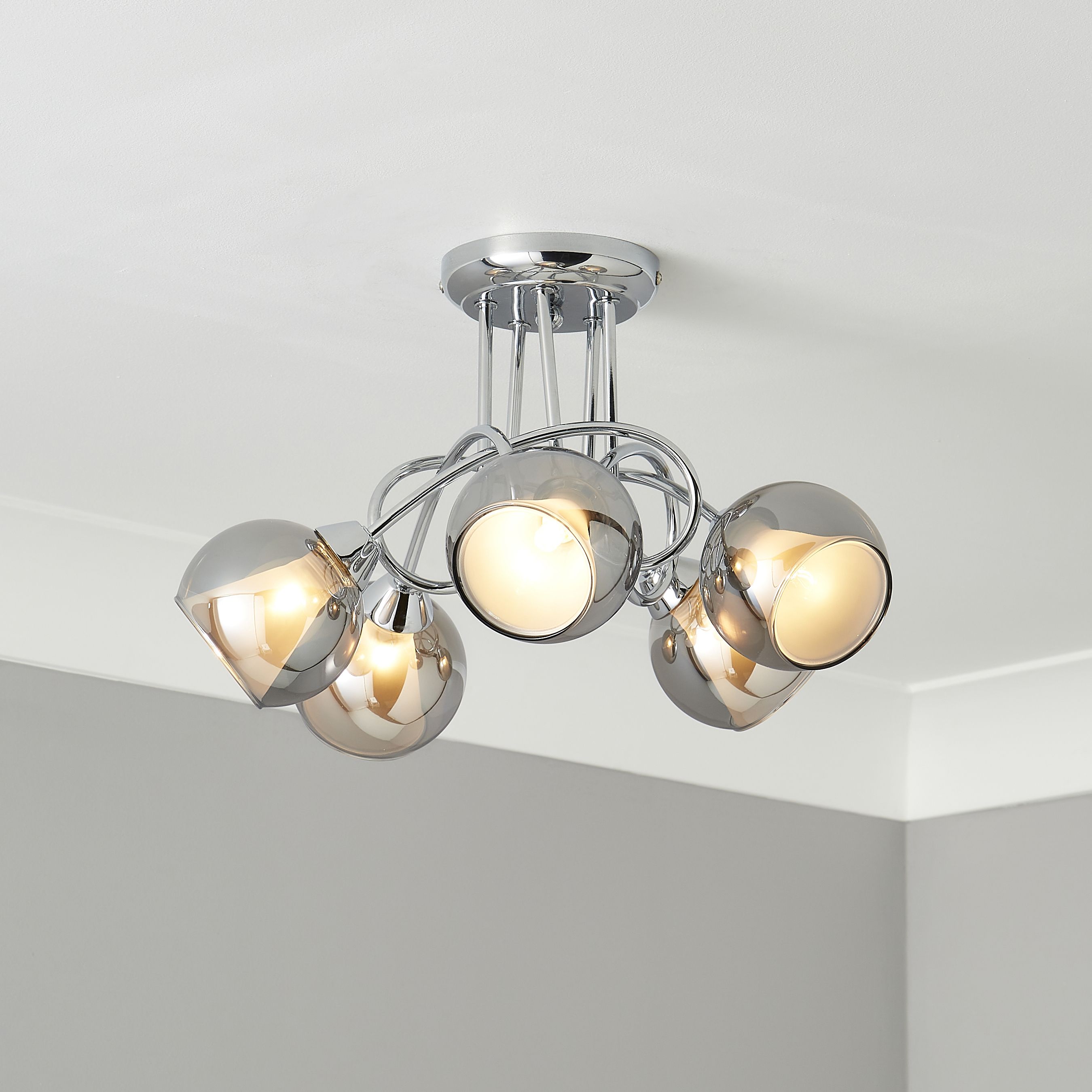 Elevate Chrome & smoked glass effect 5 Lamp Ceiling light