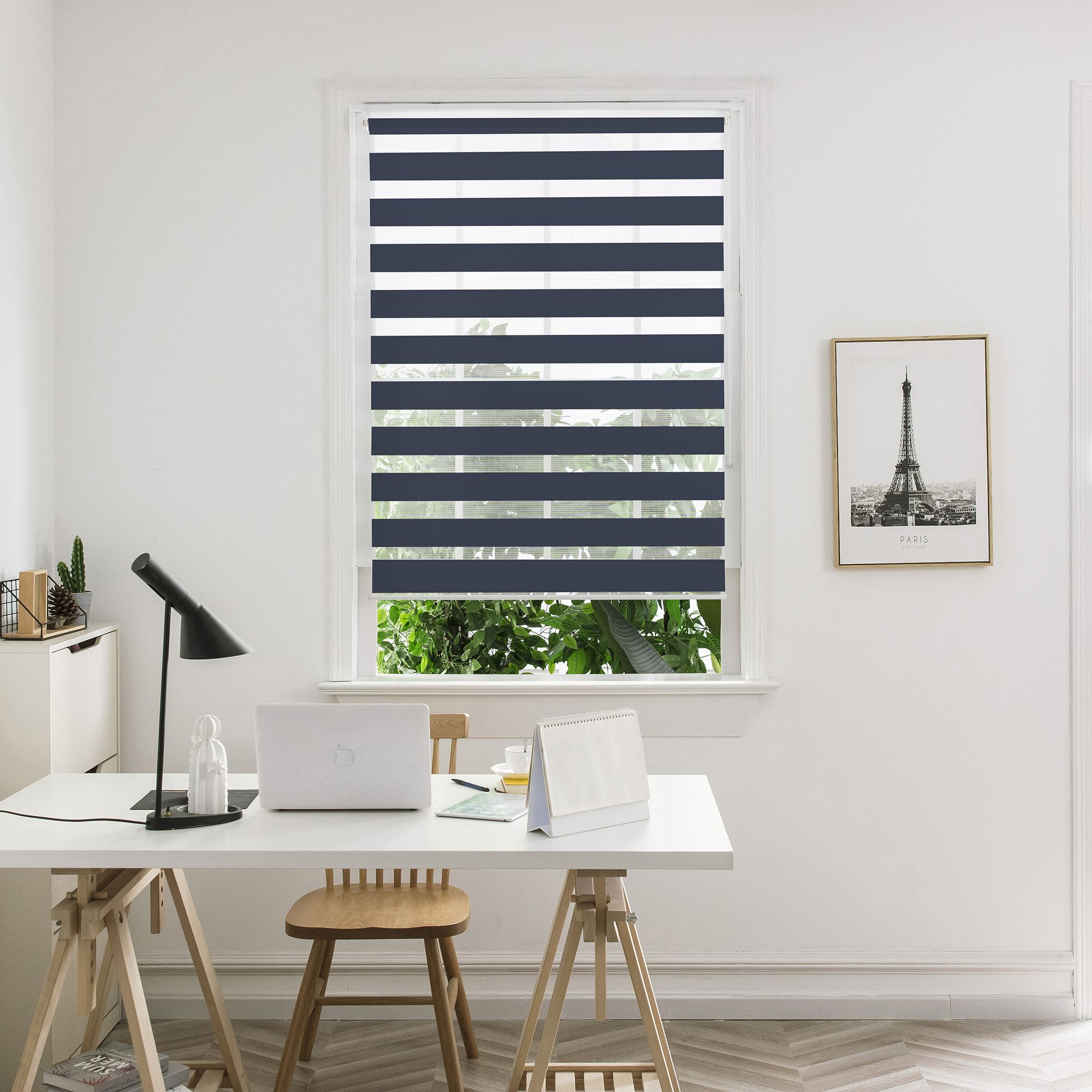 Elin Corded Dark blue Striped Day & night Roller blind (W)120cm (L)180cm