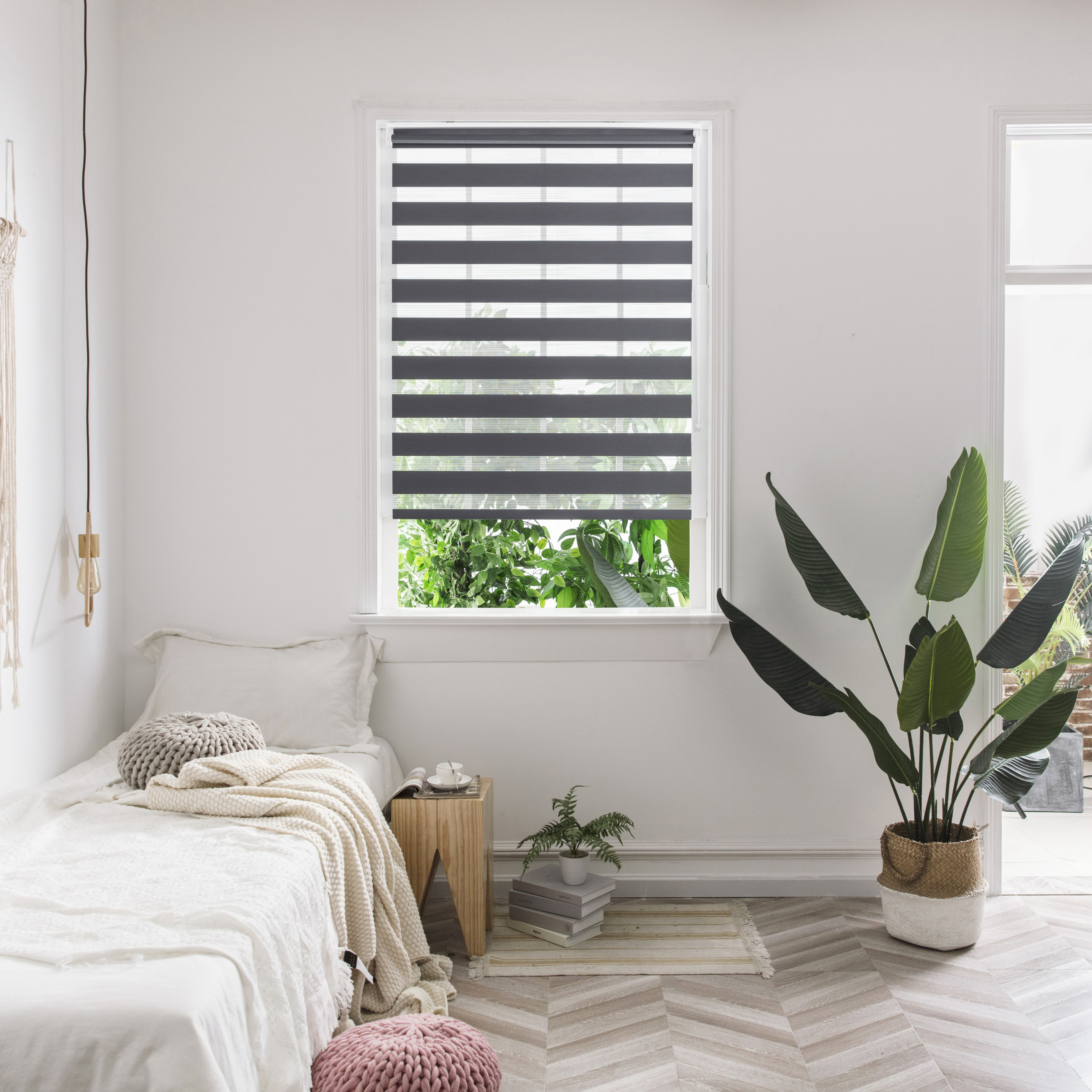Elin Corded Dark grey Striped Day & night Roller blind (W)60cm (L)180cm