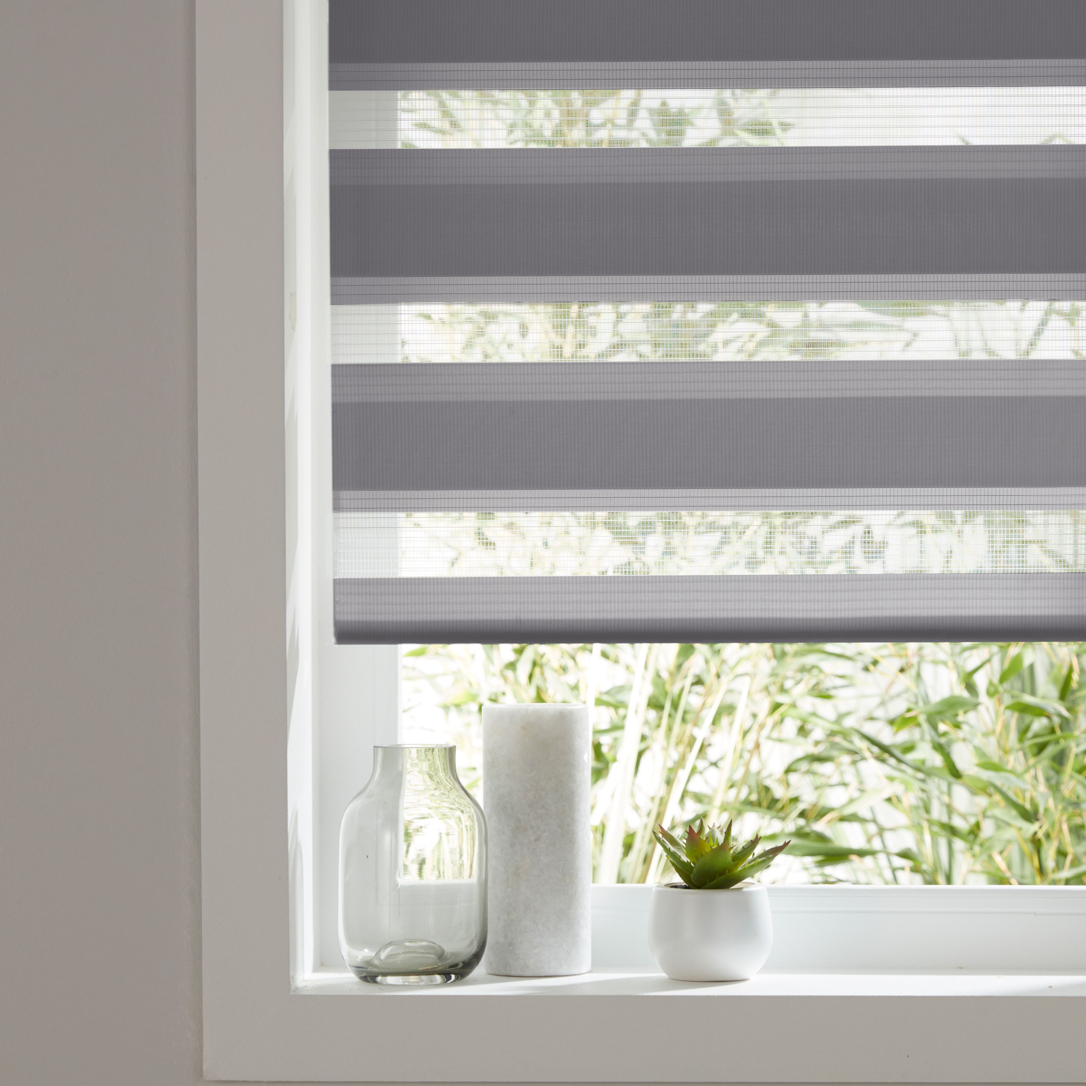 Elin Corded Dark grey Striped Day & night Roller blind (W)60cm (L)180cm