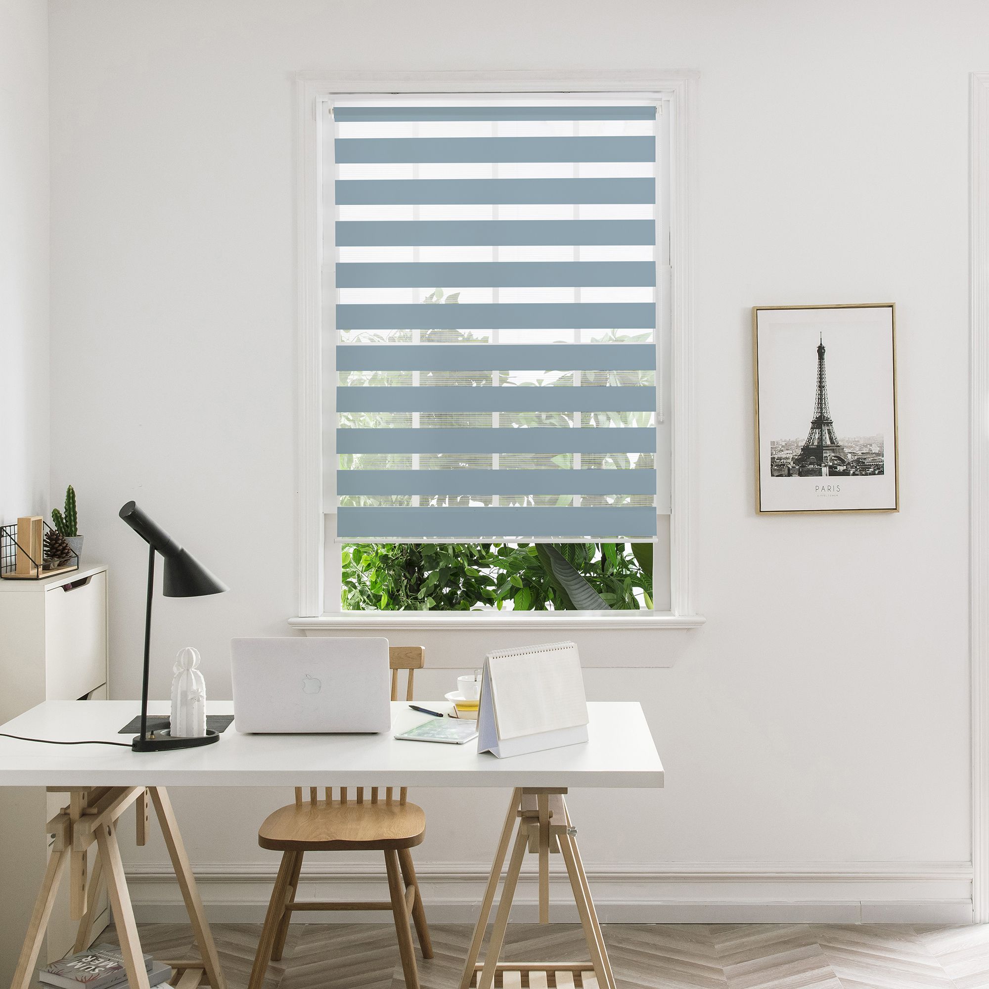 Elin Corded Light blue Striped Day & night Roller blind (W)90cm (L)180cm