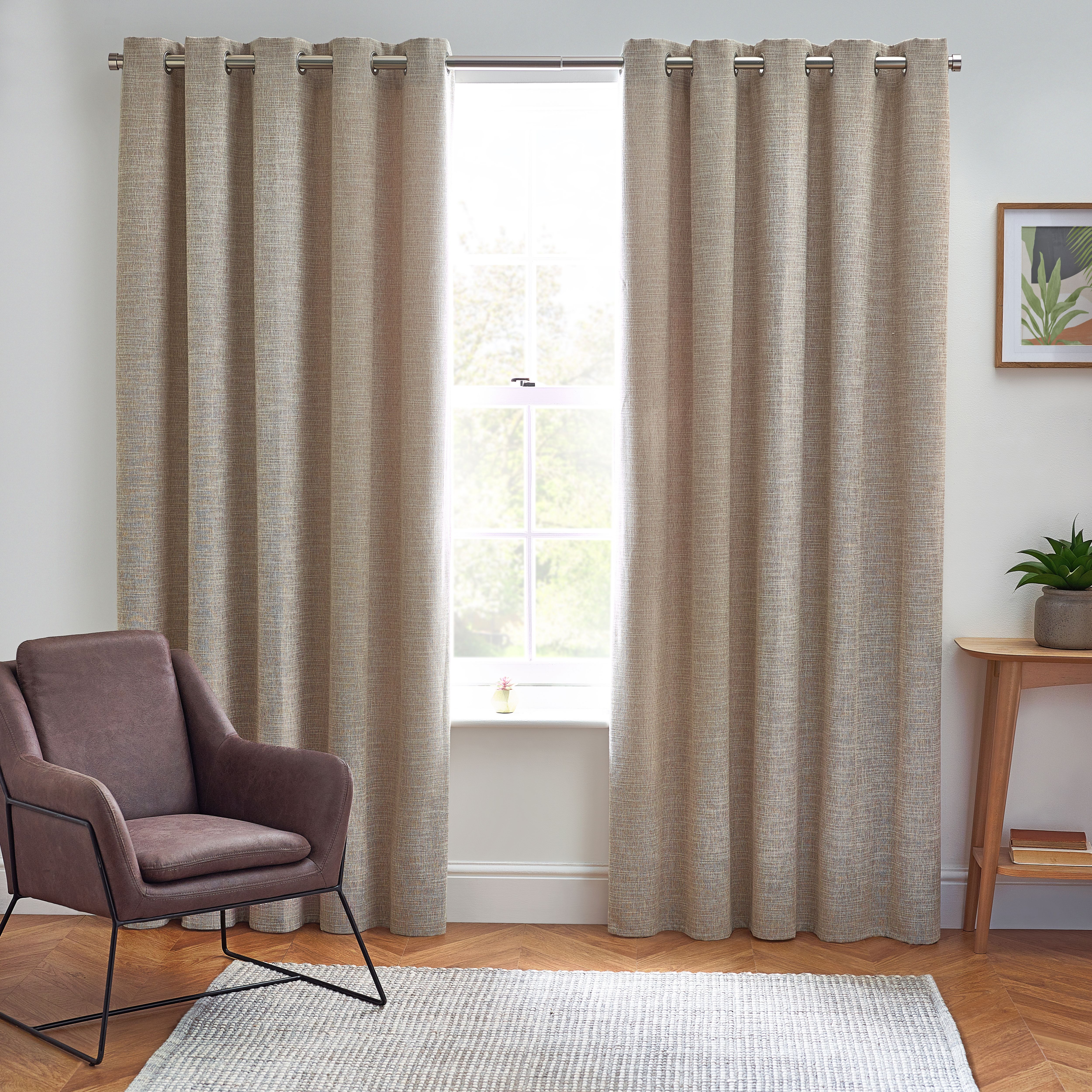 Elisa Warm Beige Slub Lined Eyelet Curtains (W)167cm (L)228cm, Pair