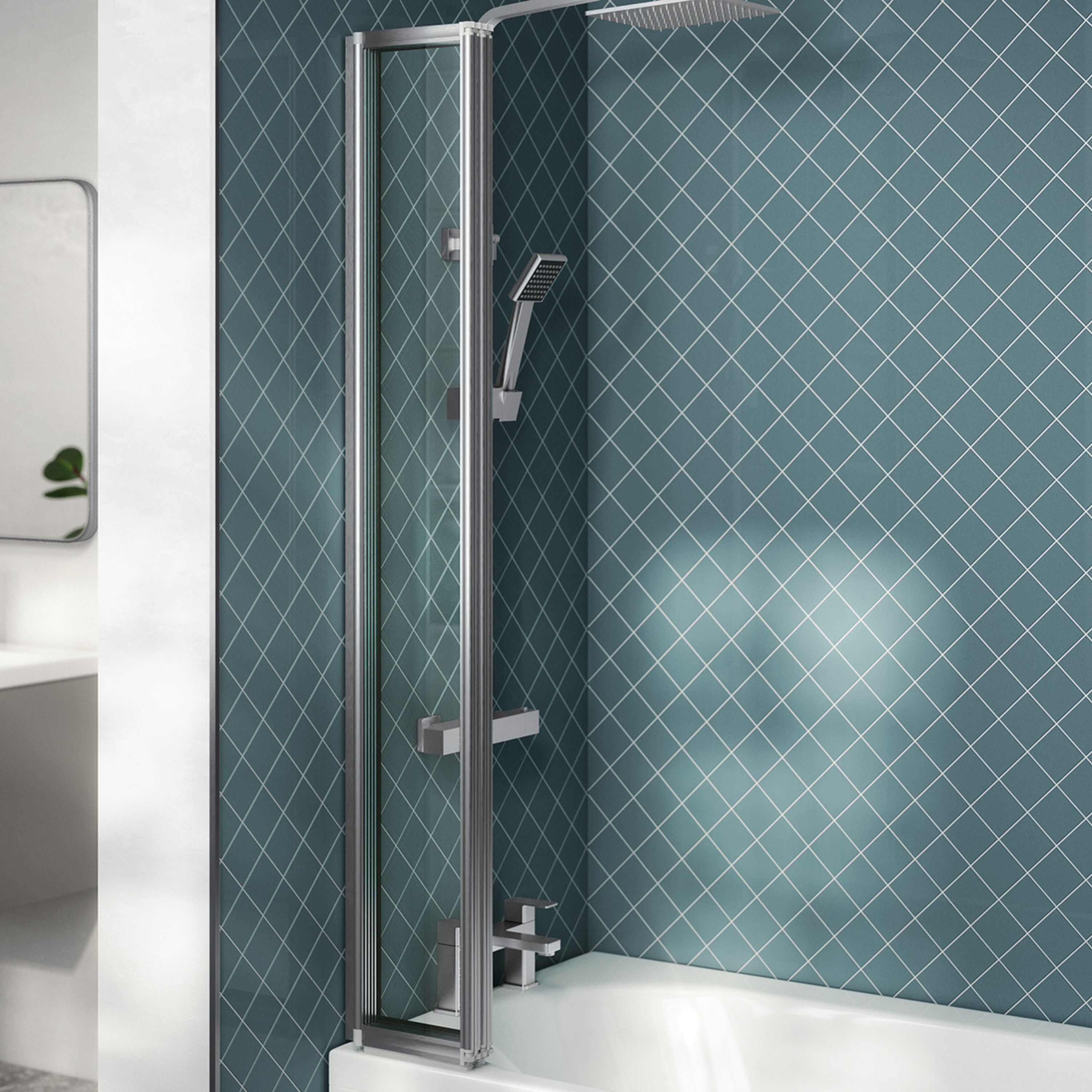 Ellsi Neo Folding 4 panel Clear glass Chrome effect frame Bath screen, (W) 840mm (H) 1400mm