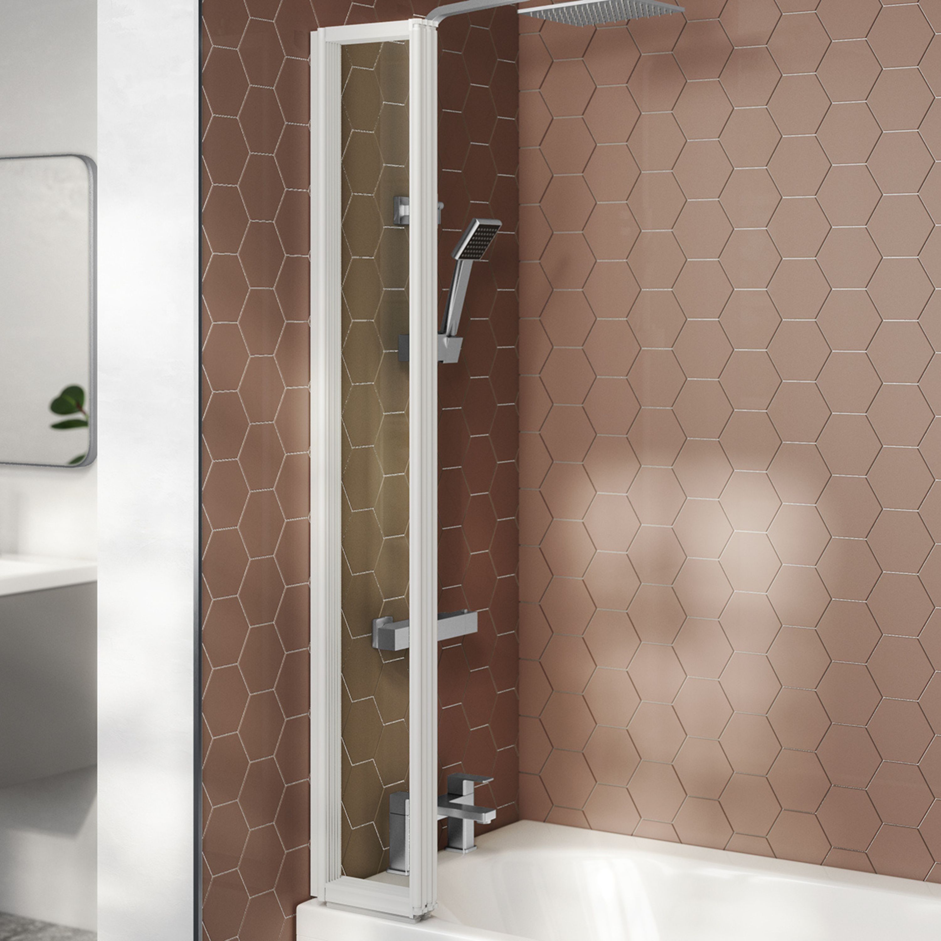 Ellsi Neo Folding 4 panel Clear glass White Bath screen, (W) 840mm (H) 1400mm