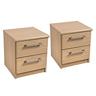 Elsey Oak effect 2 Drawer Bedside chest, Set of 2 (H)444mm (W)386mm (D)375mm
