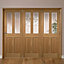Elveden 4 panel 2 Lite Frosted Glazed Oak veneer Internal Tri-fold Door set, (H)2035mm (W)2146mm