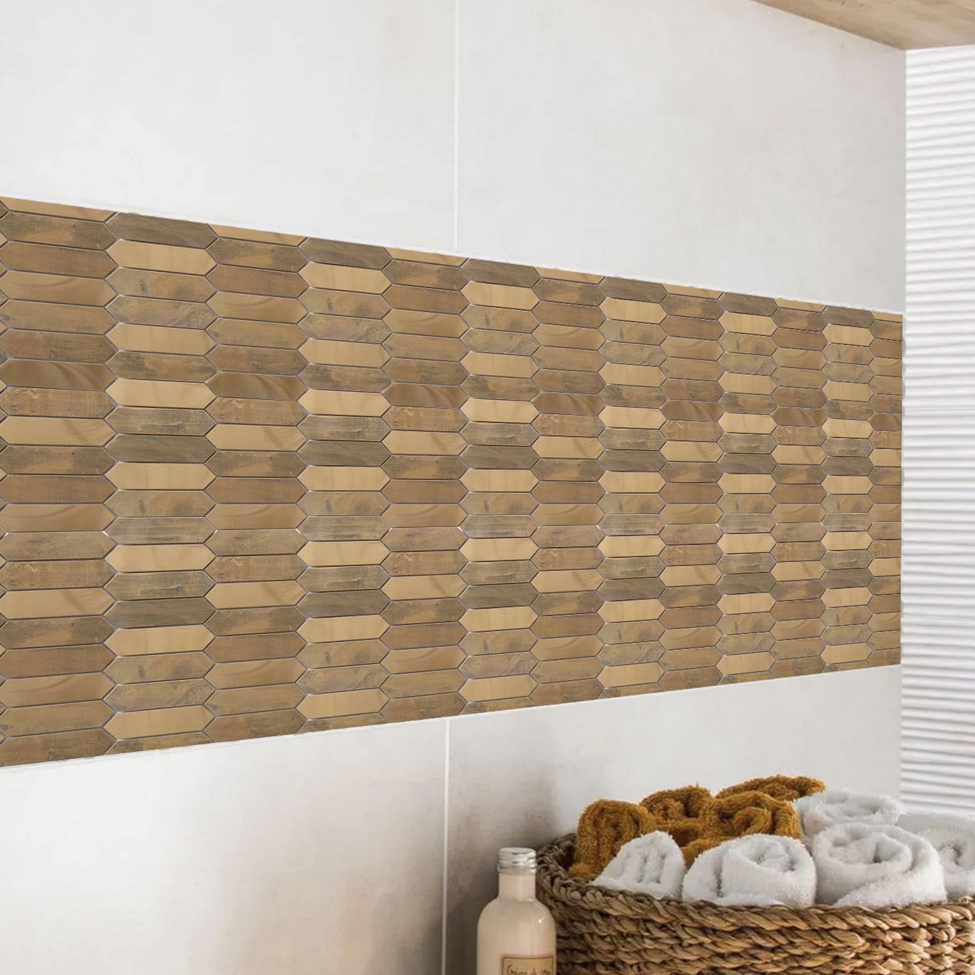 Enaide Copper Metal effect Stainless steel Mosaic tile sheet, (L)330mm (W)282mm
