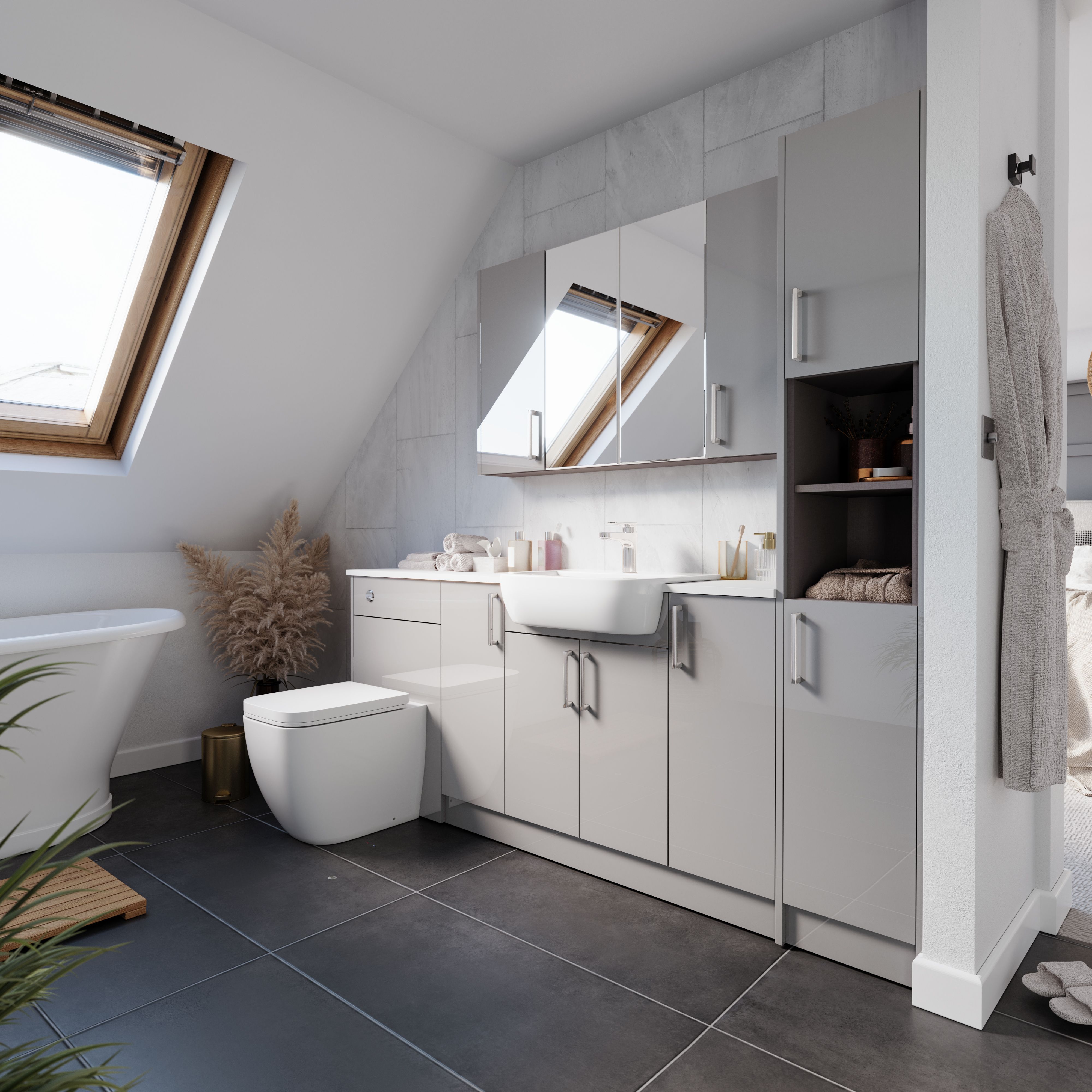 Ennis Gloss Light grey Freestanding Toilet Cabinet (W)595mm (H)820mm