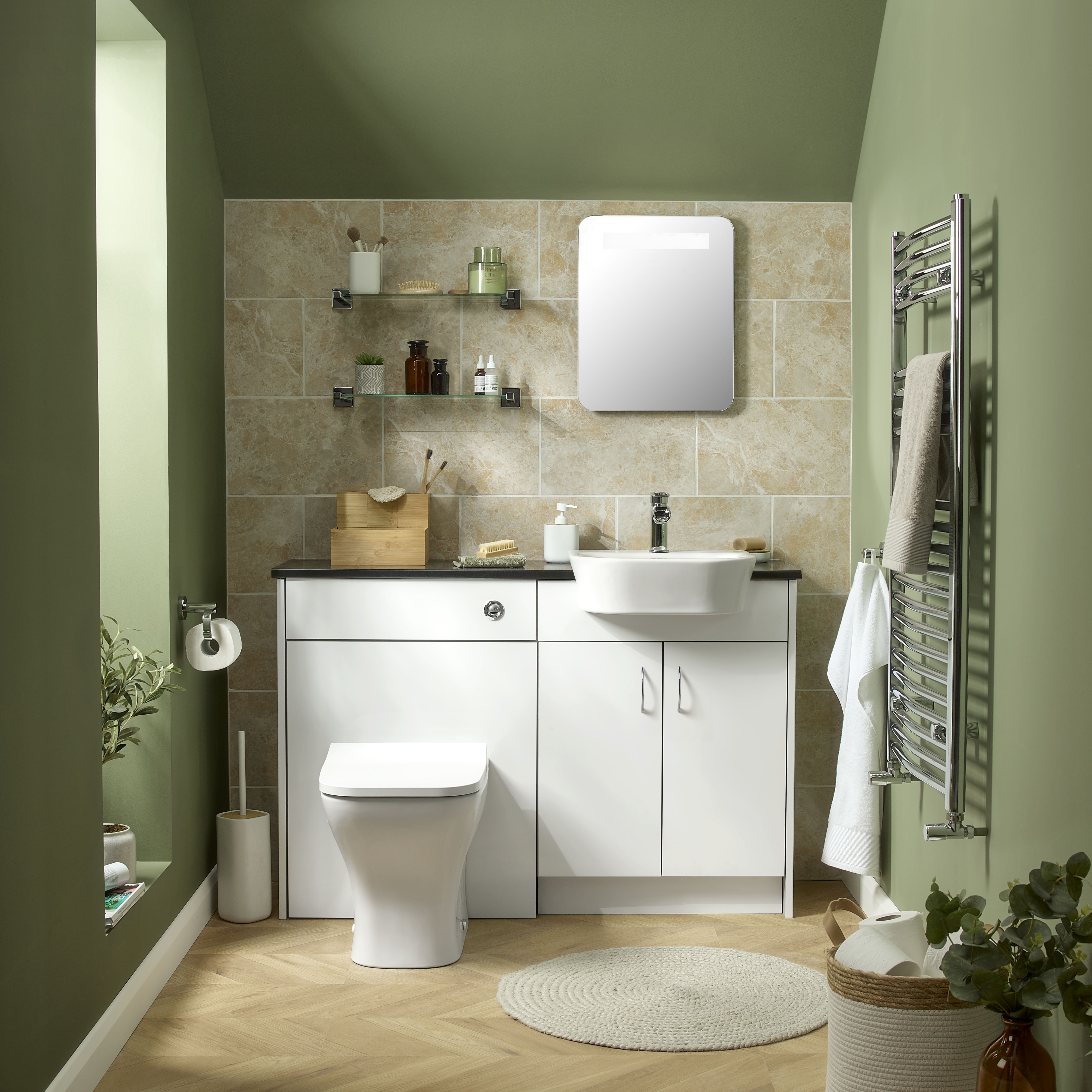 Ennis Standard Gloss White Double Freestanding Bathroom Vanity unit (H)82cm (W)59.5cm