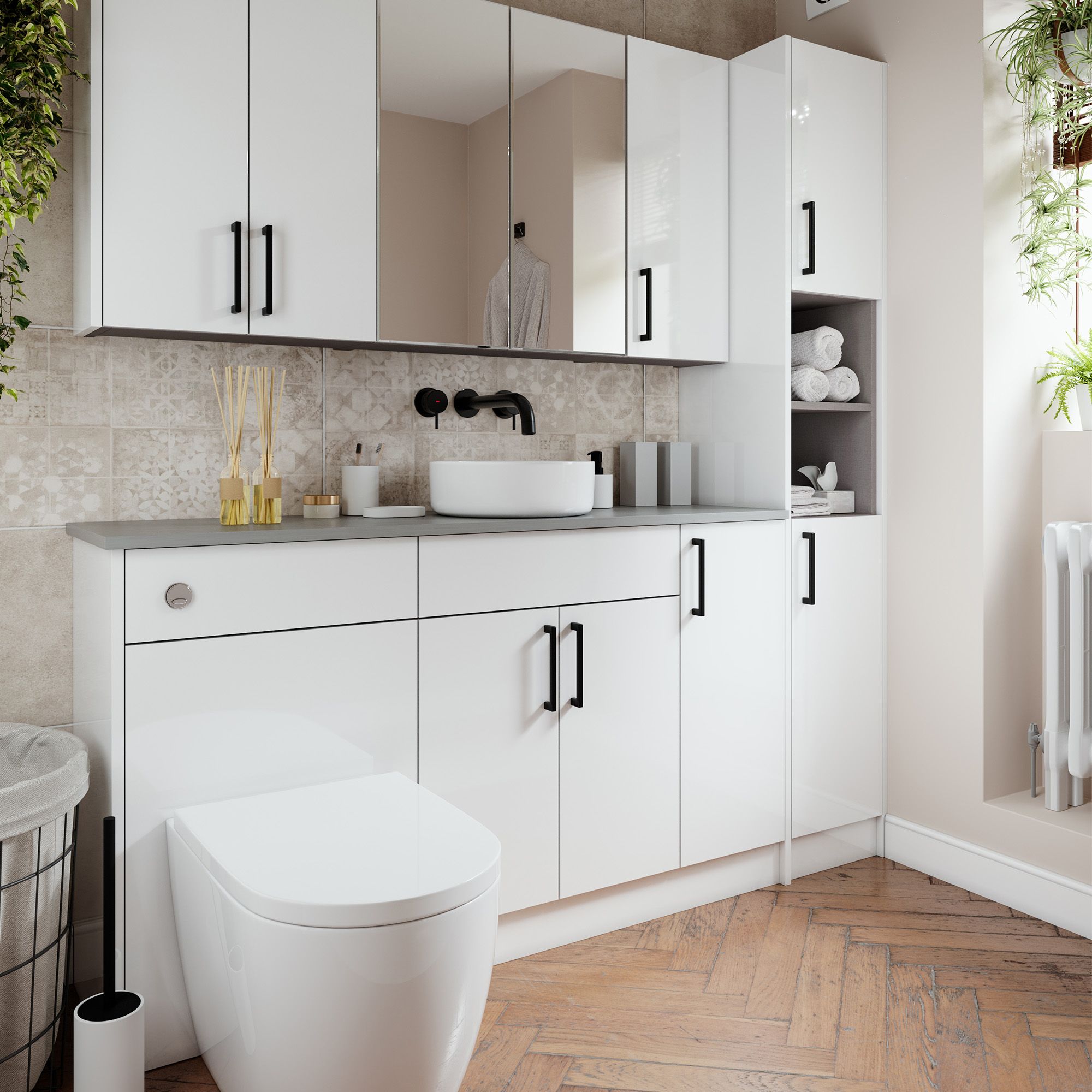 Ennis Standard Gloss White Double Freestanding Bathroom Vanity unit (H)82cm (W)59.5cm