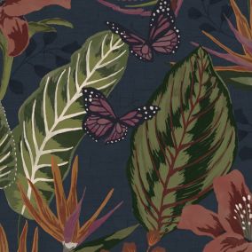 Envy Eden Dark Navy Floral Smooth Wallpaper Sample