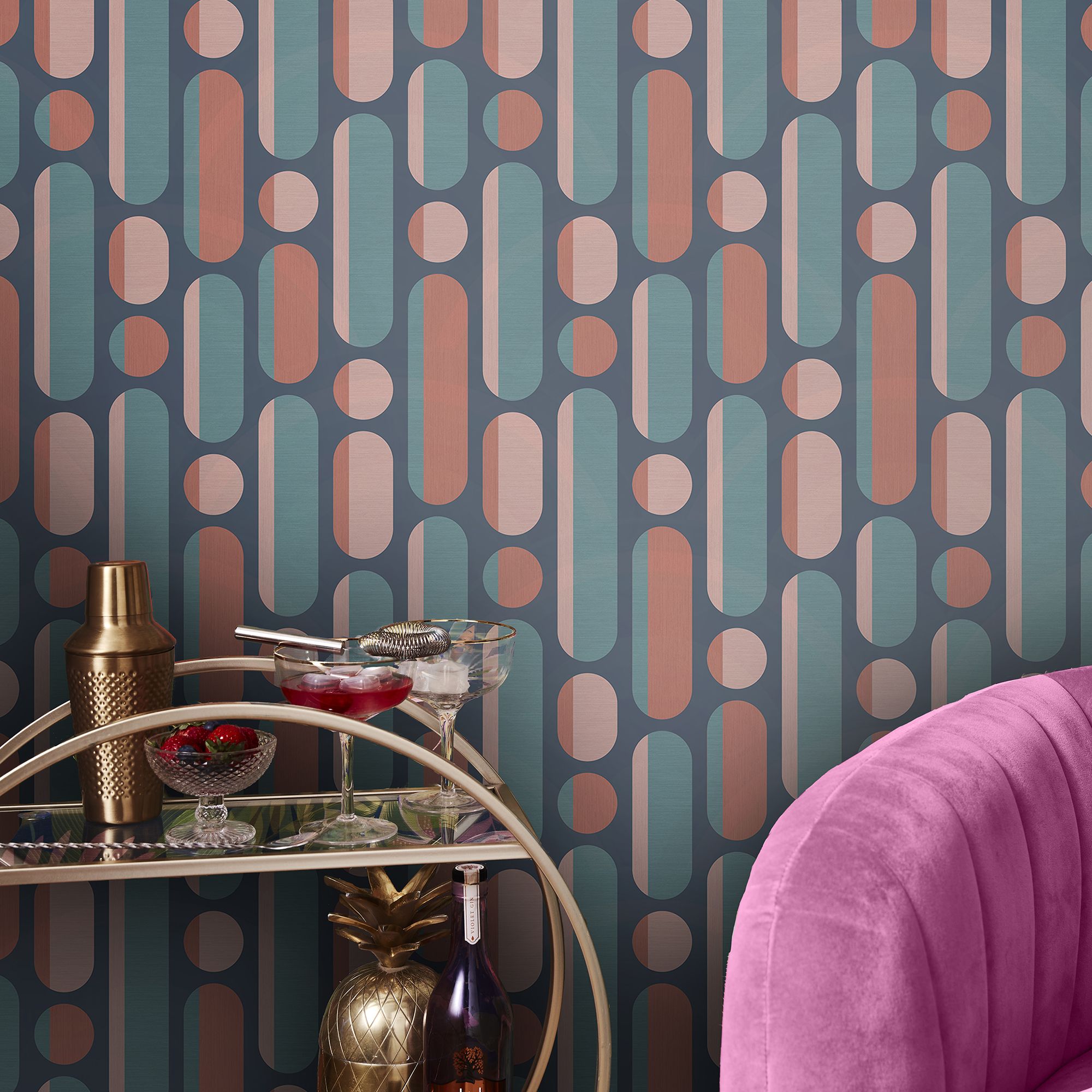 Envy Morse Coral & Navy Geometric Smooth Wallpaper
