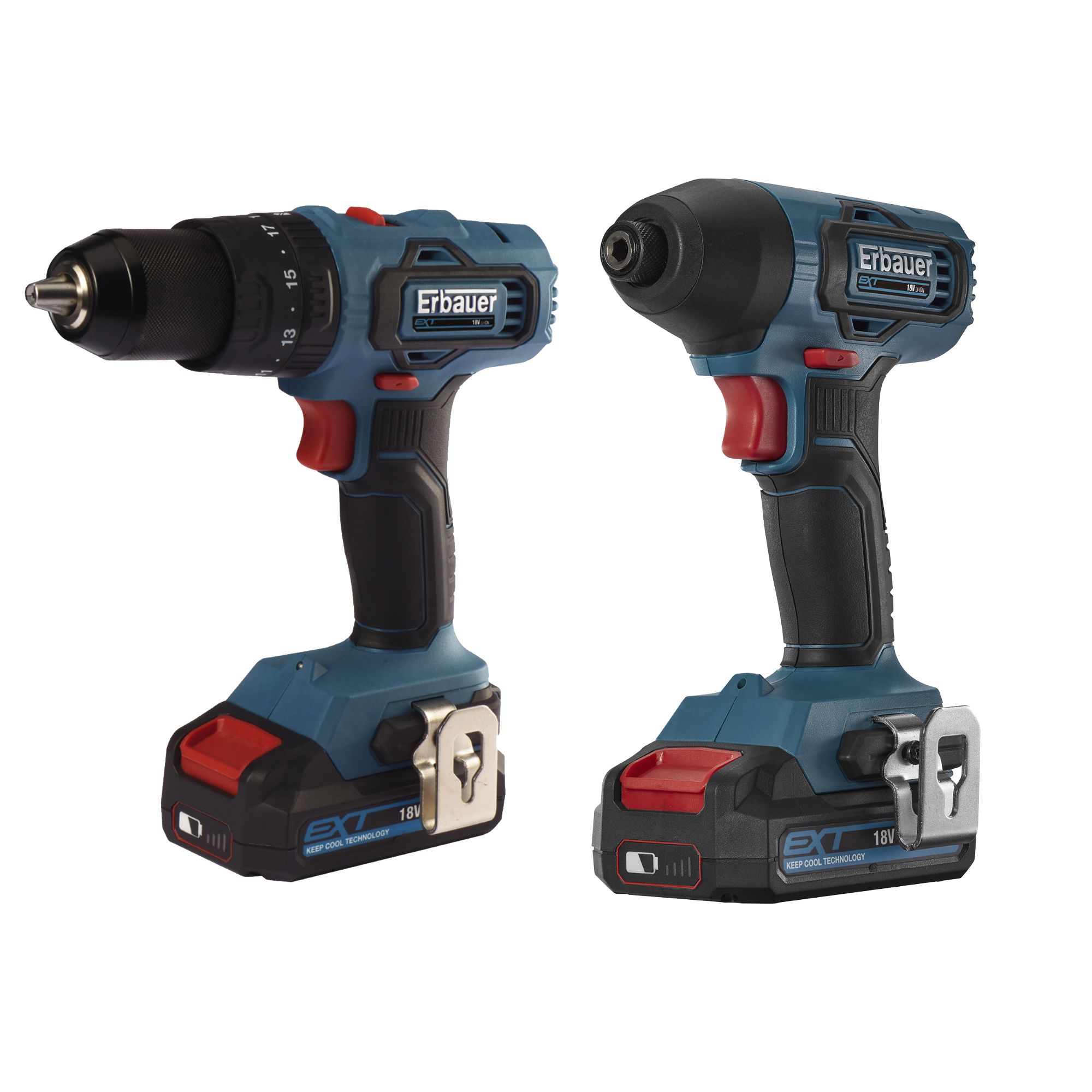 Erbauer 18V 2 Li ion EXT Cordless 2 piece Power tool kit EBCD18Li