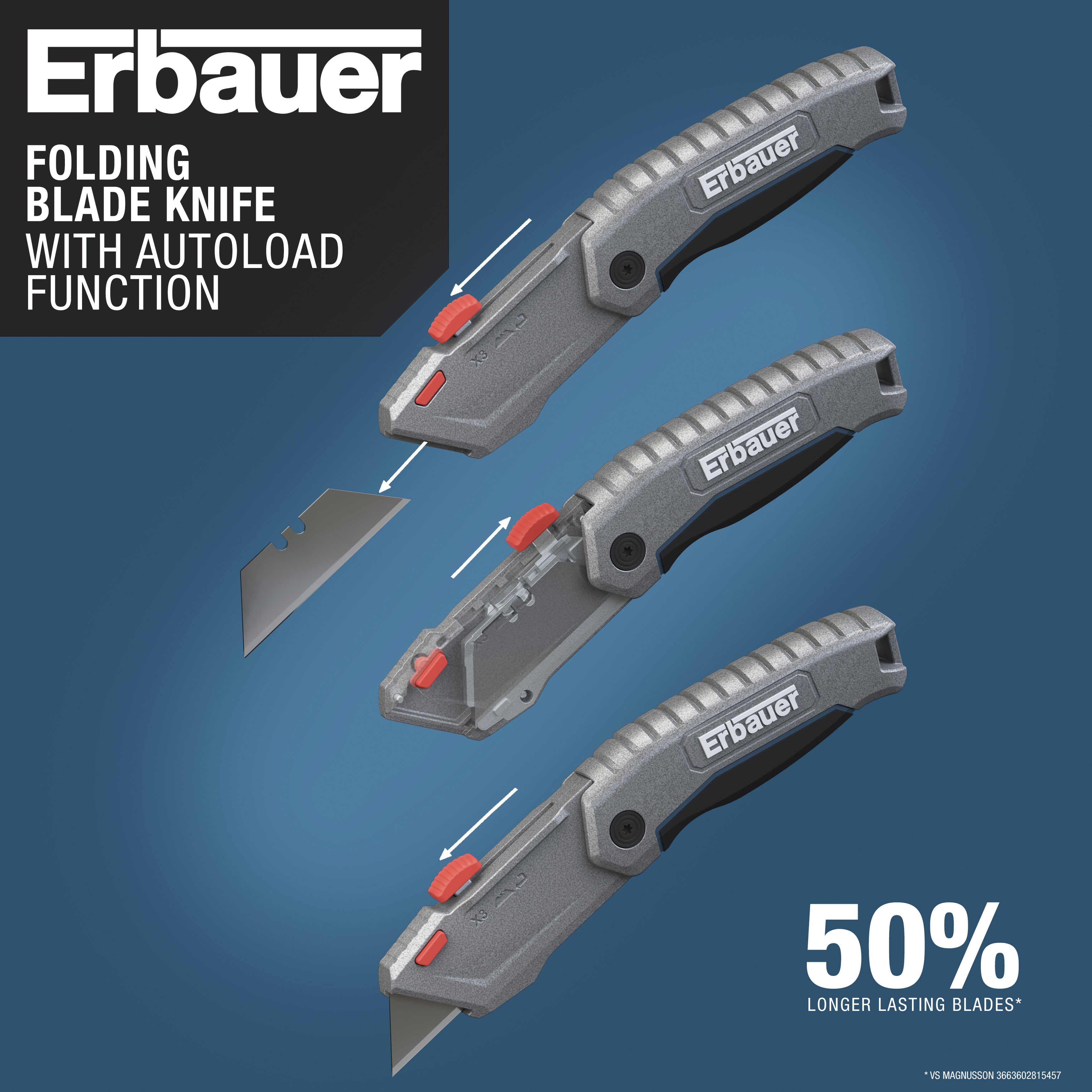 Erbauer 61mm Carbon steel Grey Foldable Retractable knife