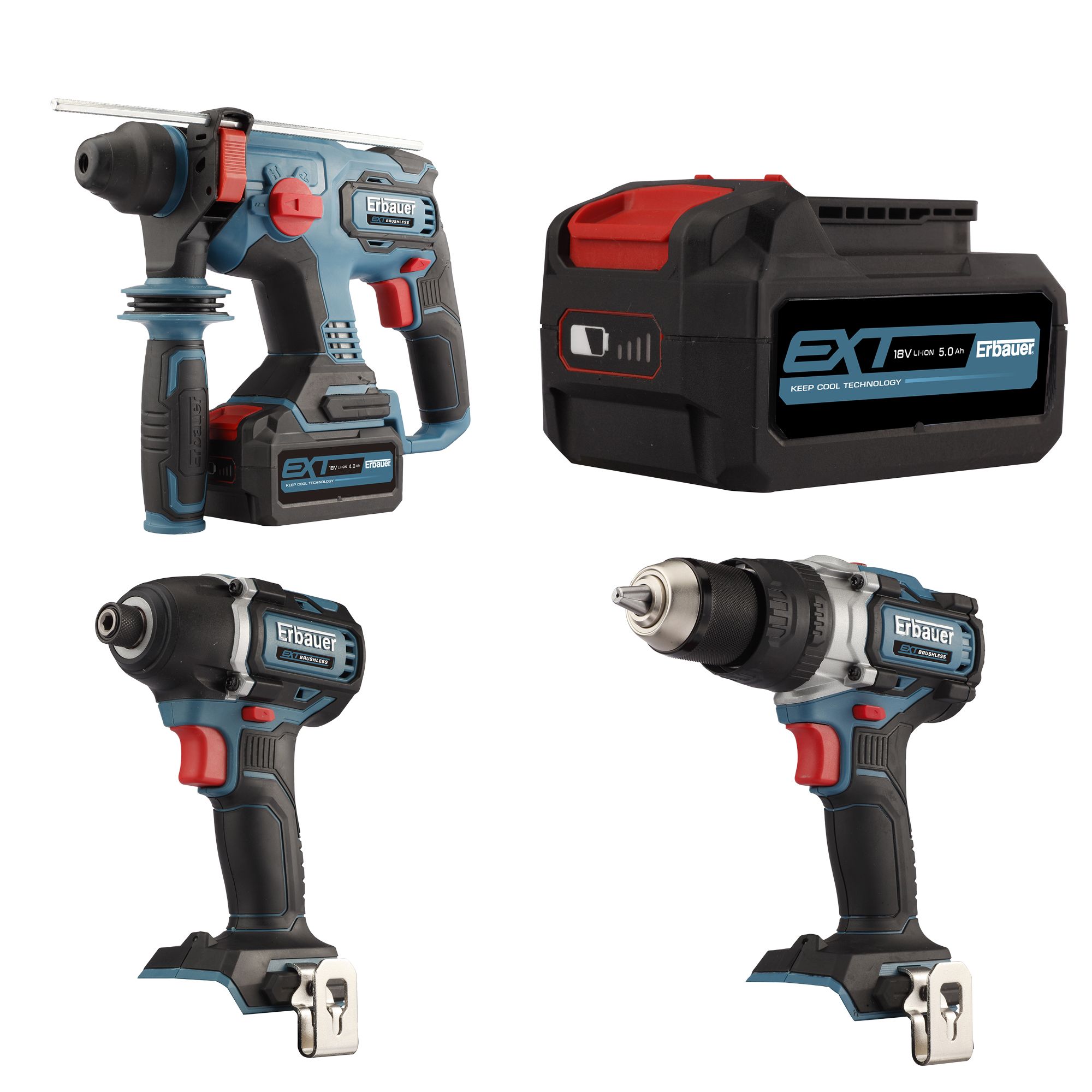 Erbauer EXT 18V 5Ah Li ion Cordless 3 piece Power tool kit Tradepoint