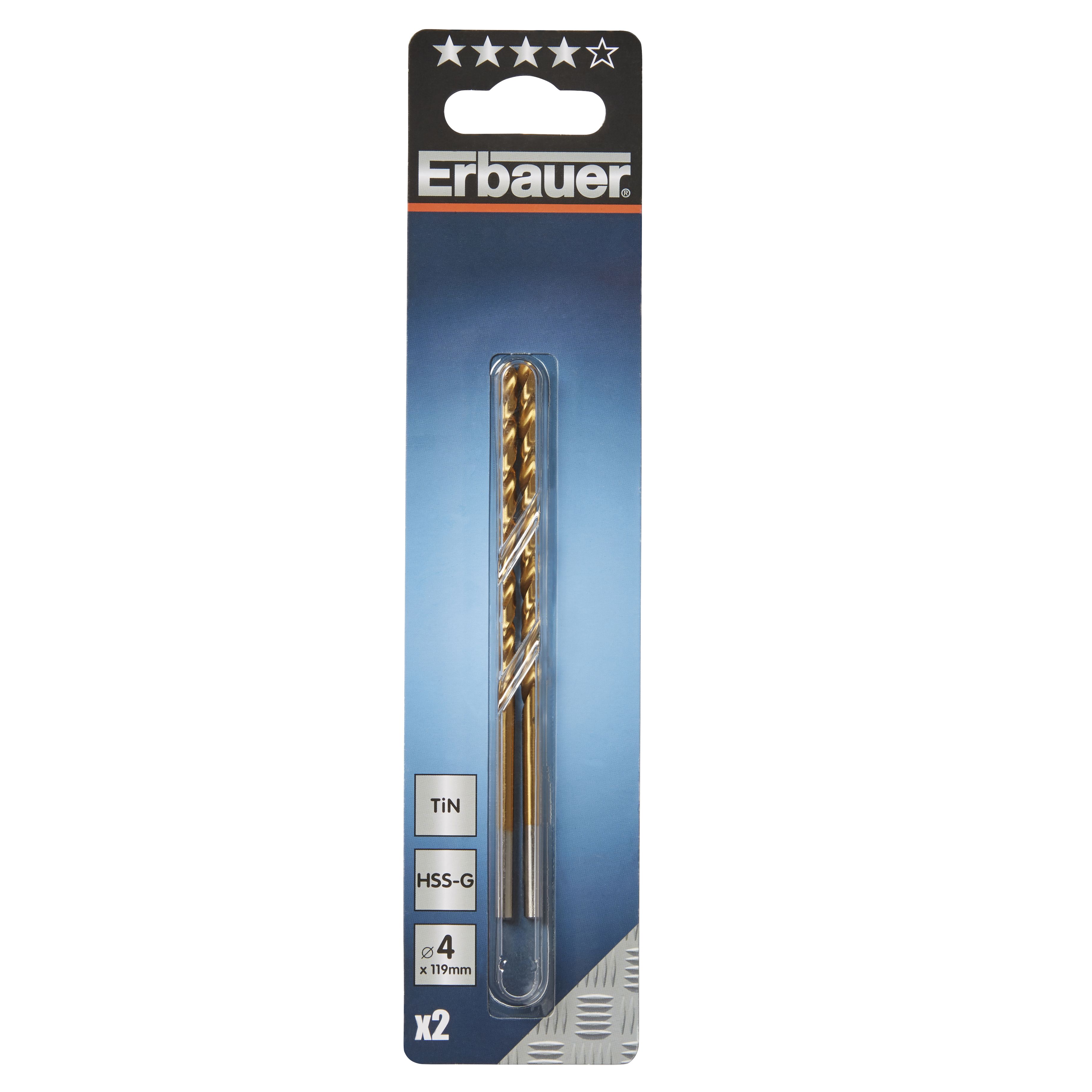 Erbauer Metal Drill bit (Dia)4mm (L)119mm, Pack of 2