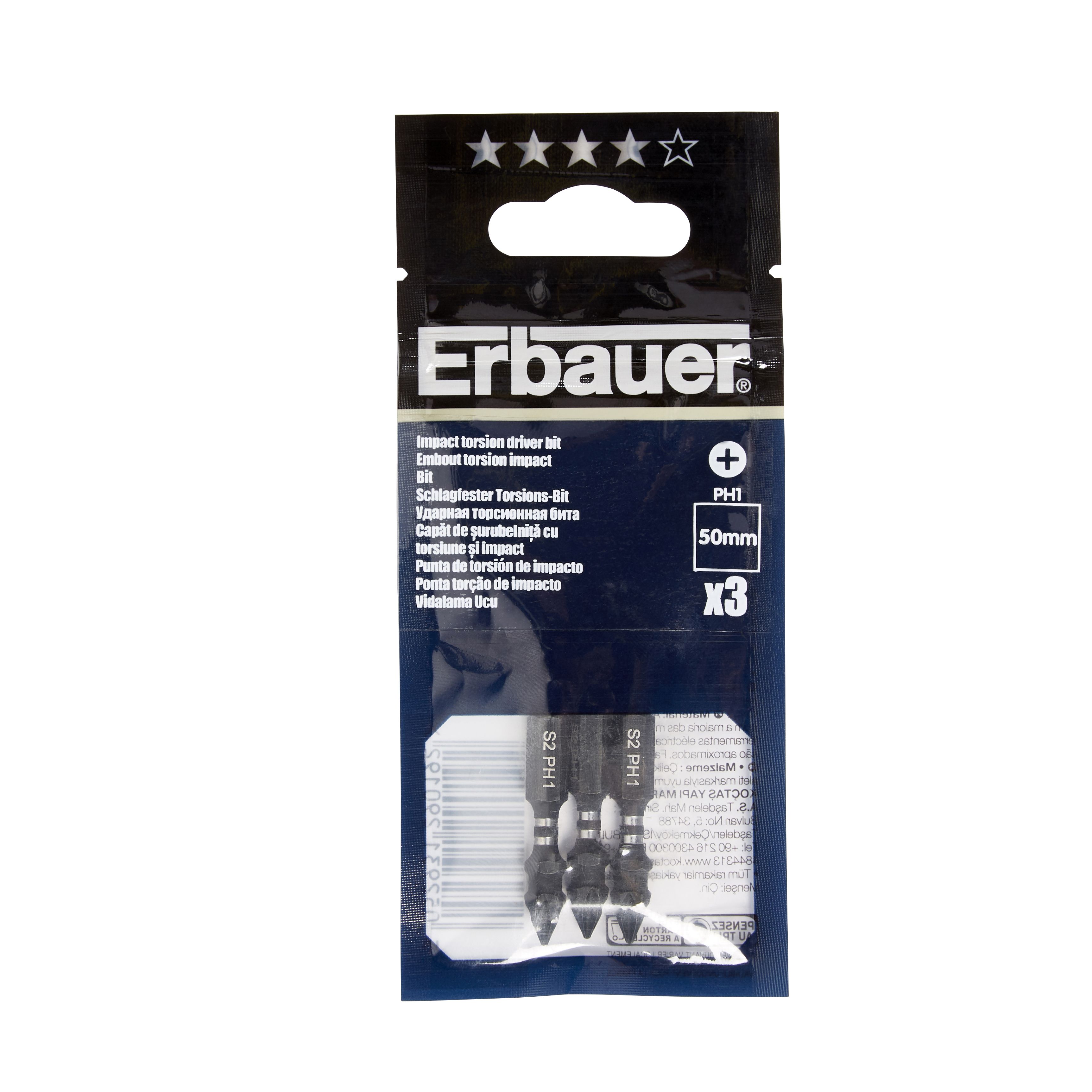 Erbauer PH1 Impact Screwdriver bits (L)50mm, Pack of 3