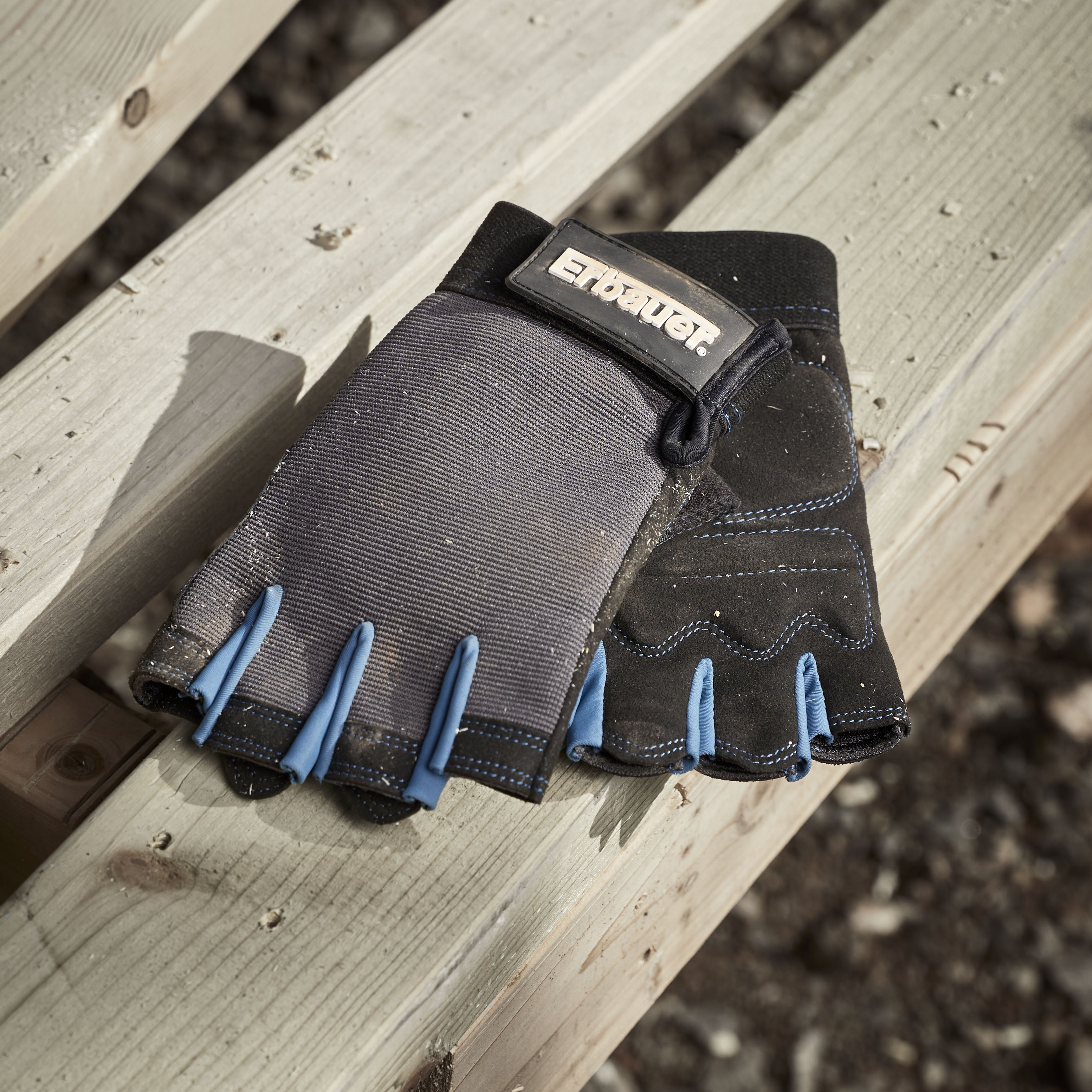Erbauer Synthetic Grey & Blue Fingerless Specialist handling gloves, Large
