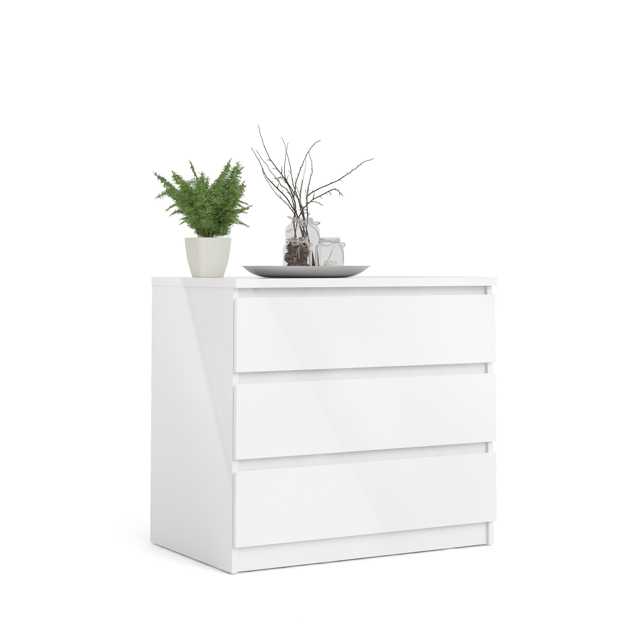 Esla High gloss white 3 Drawer Chest of drawers (H)700mm (W)770mm (D)500mm