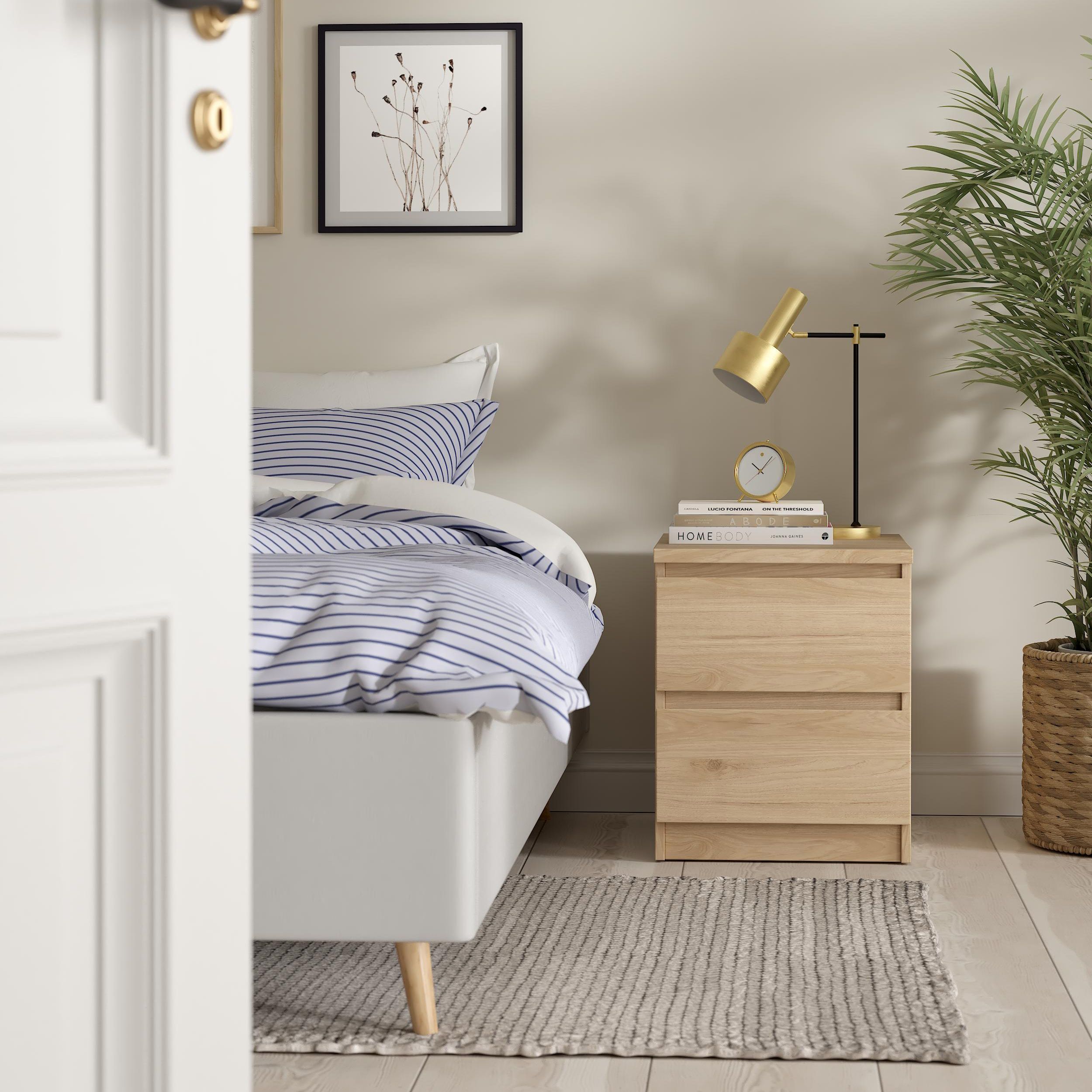 Esla Matt jackson hickory 2 Drawer Bedside table (H)495mm (W)404mm (D)500mm
