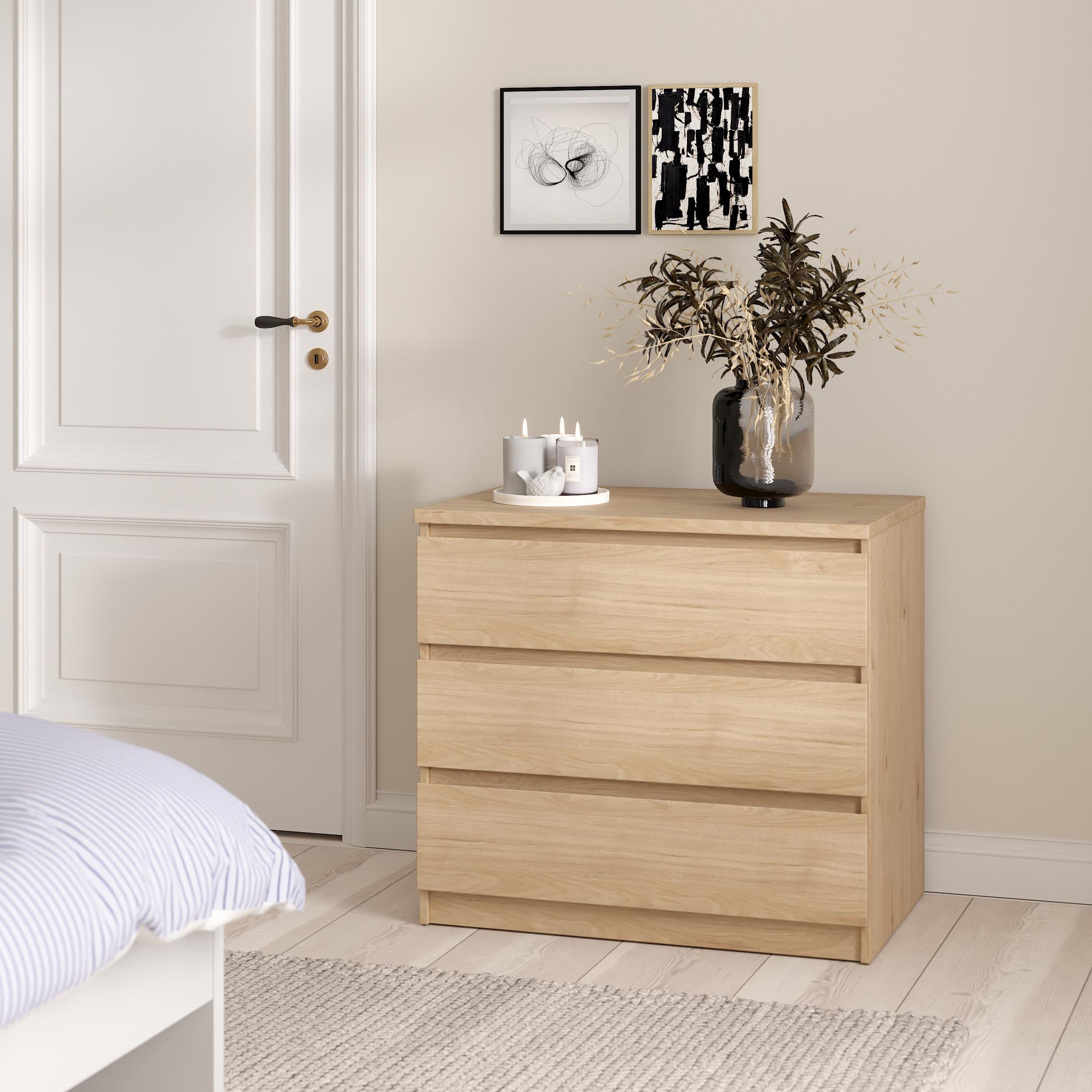 Esla Matt jackson hickory 3 Drawer Chest (H)701mm (W)770mm (D)500mm
