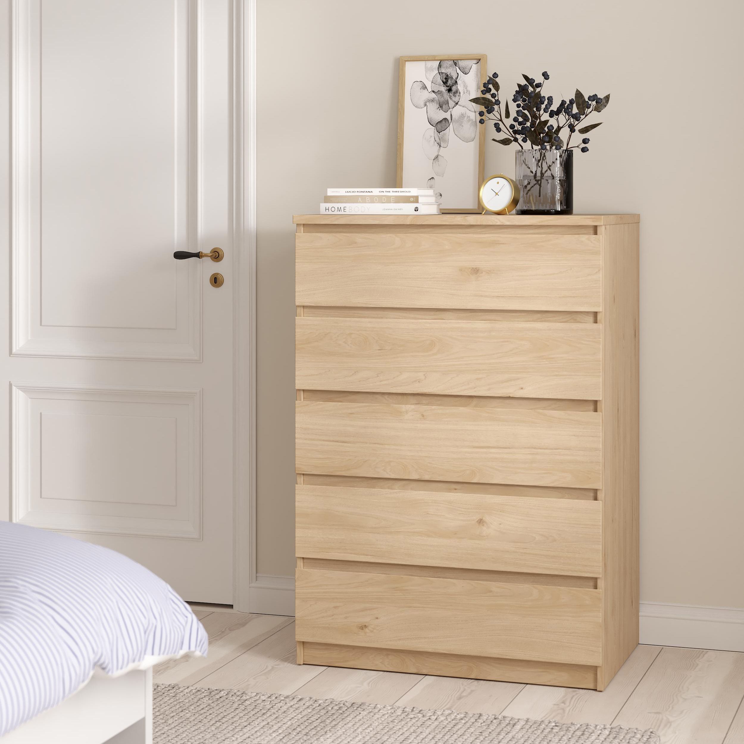 Esla Matt jackson hickory 5 Drawer Chest (H)1113mm (W)770mm (D)500mm