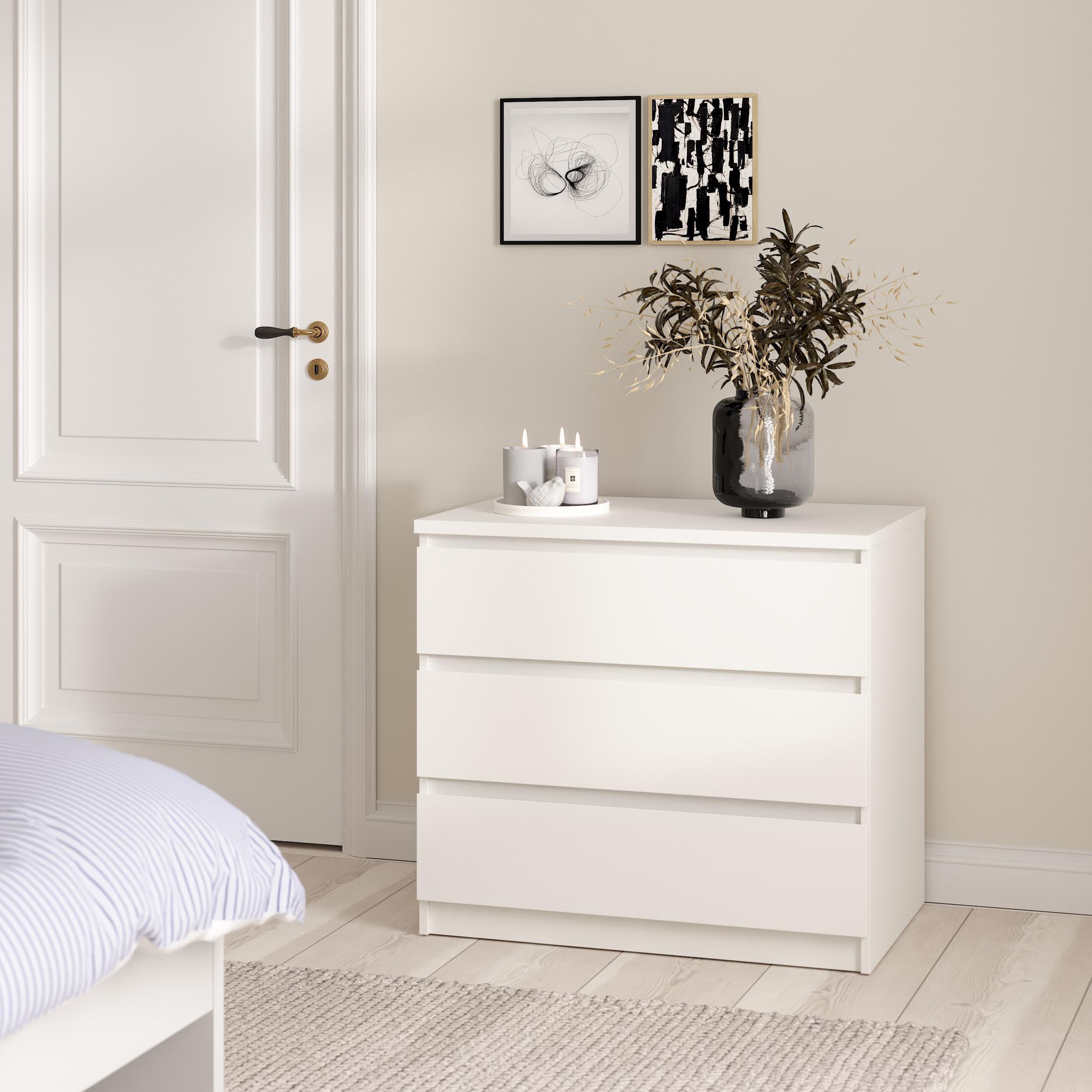 Esla Matt white 3 Drawer Chest (H)701mm (W)770mm (D)500mm