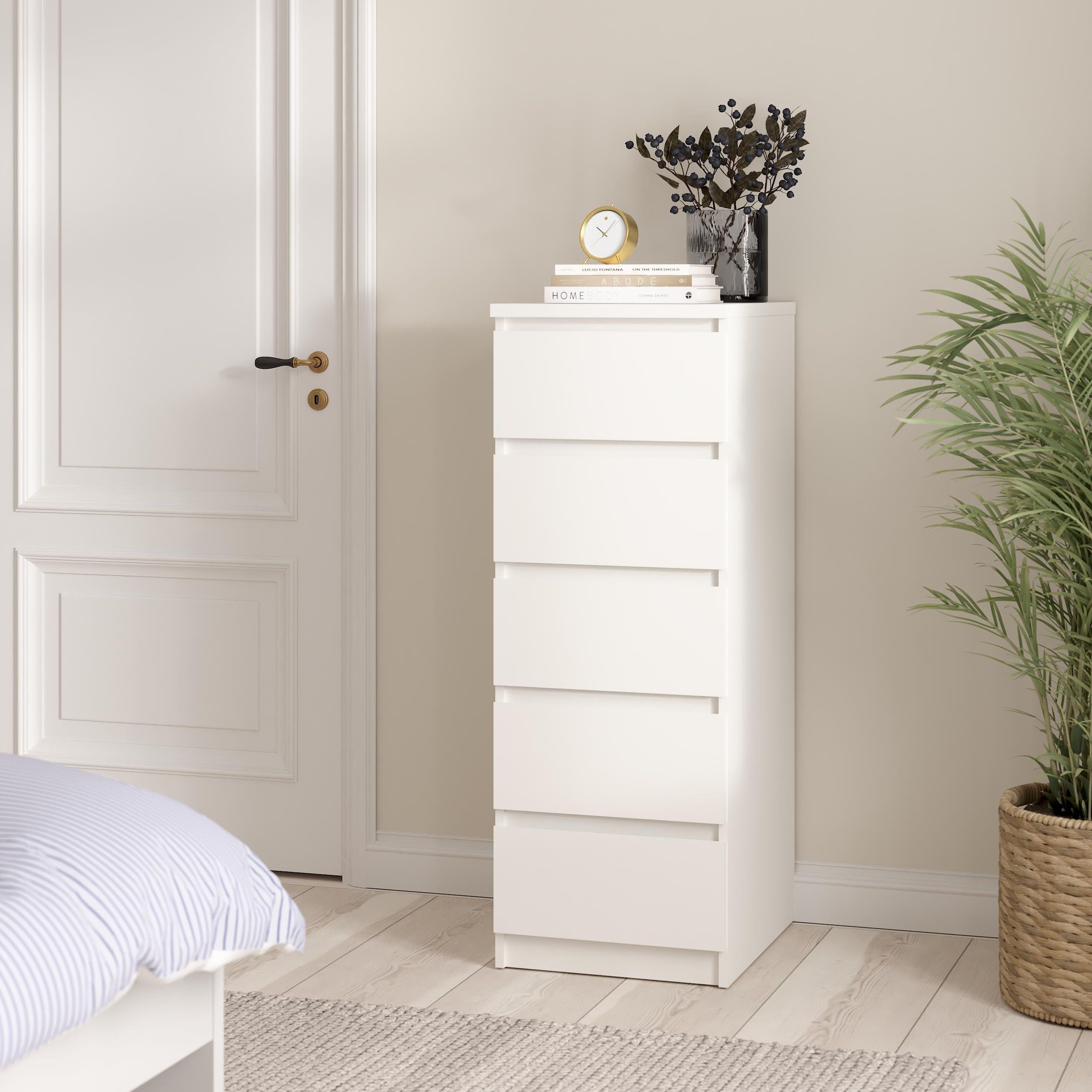 Esla Matt white 5 Drawer Chest (H)1113mm (W)404mm (D)500mm
