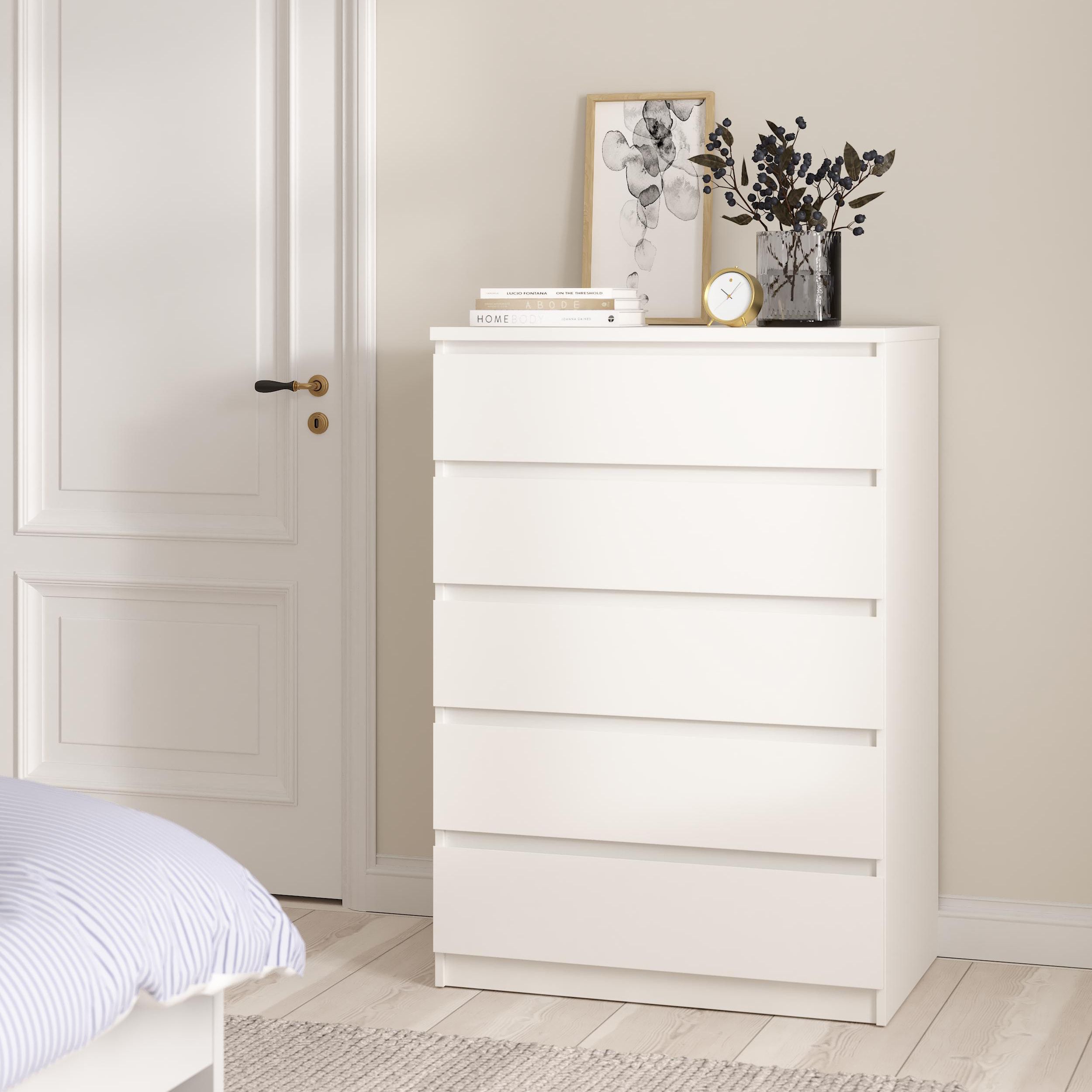 Esla Matt white 5 Drawer Chest (H)1113mm (W)770mm (D)500mm