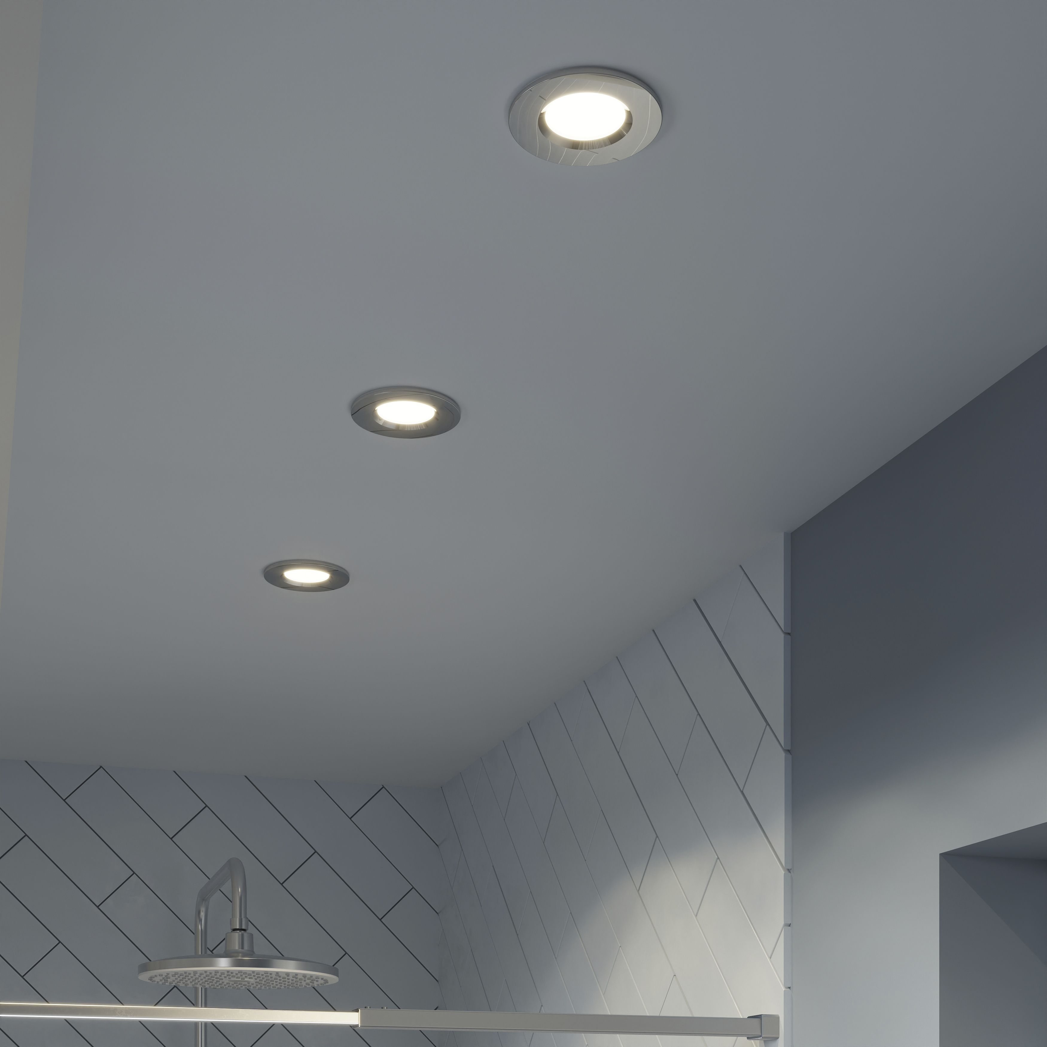 Etana Polished Chrome effect Non-adjustable LED Neutral white Downlight 4.7W IP65, Pack of 3