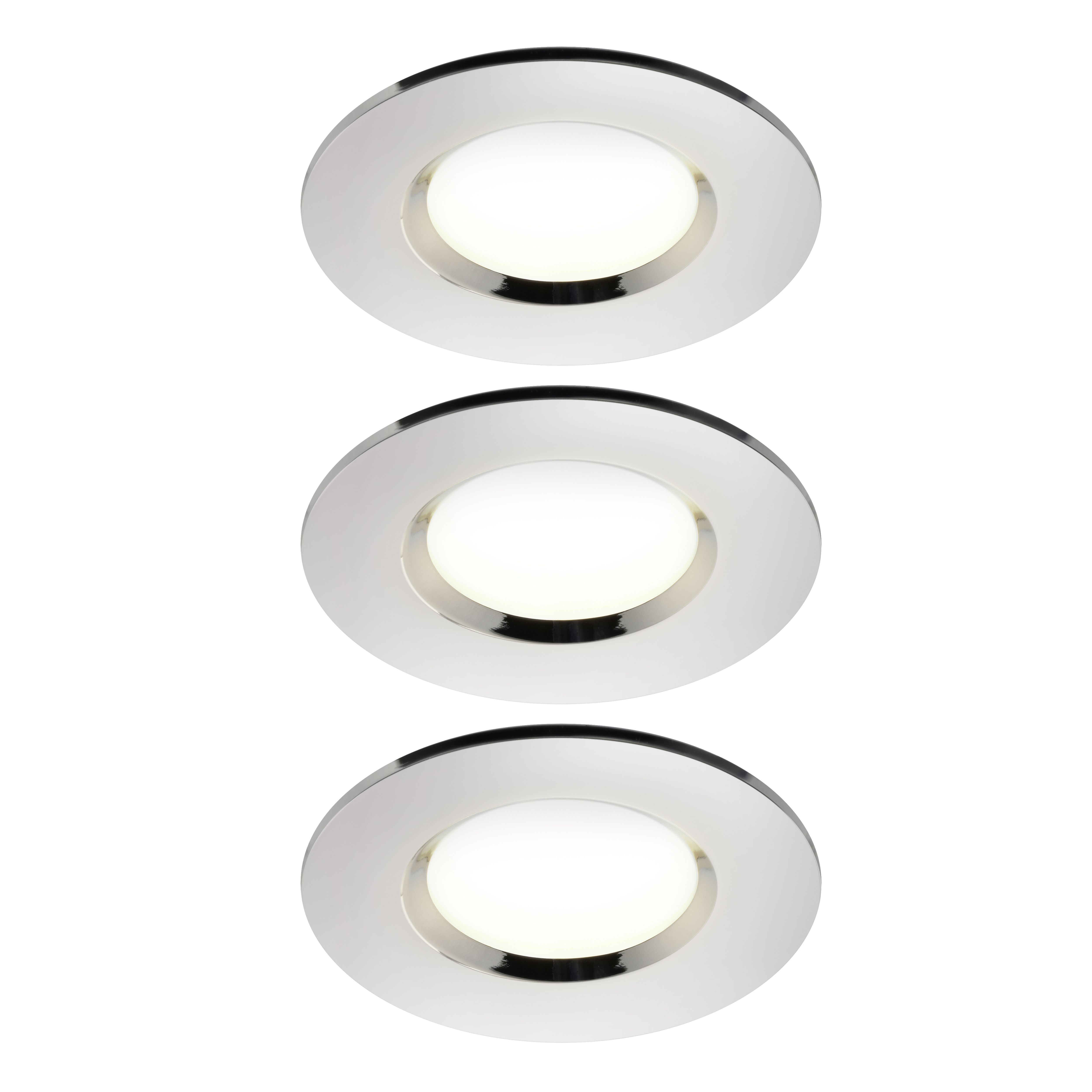 Etana Polished Chrome effect Non-adjustable LED Neutral white Downlight 4.7W IP65, Pack of 3