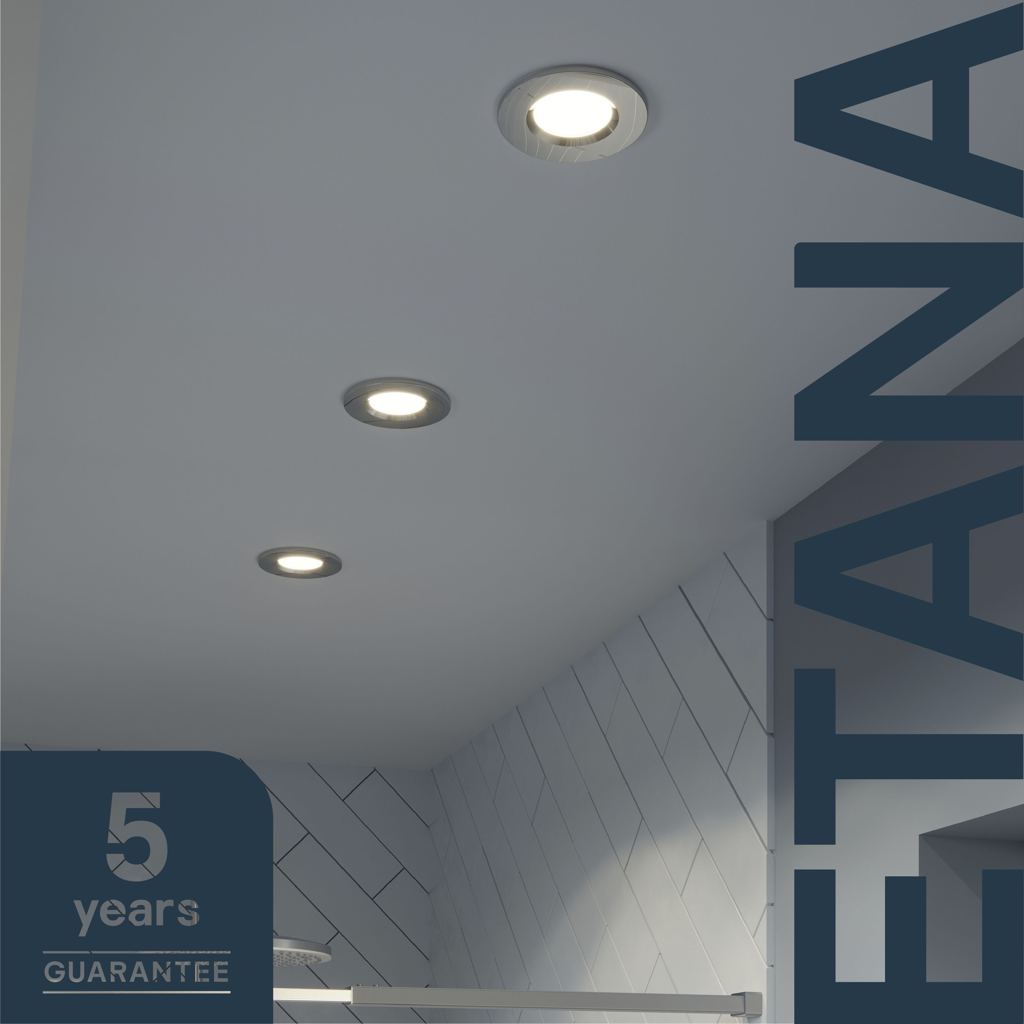 Etana Polished Chrome effect Non-adjustable LED Neutral white Downlight 4.7W IP65, Pack of 3