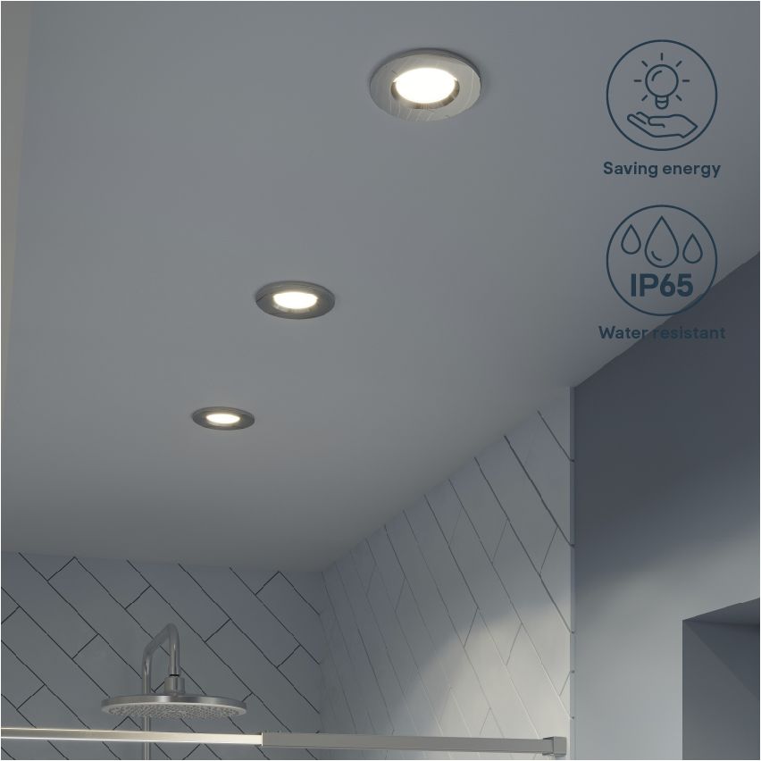 Etana Polished Chrome effect Non-adjustable LED Neutral white Downlight 4.7W IP65, Pack of 3