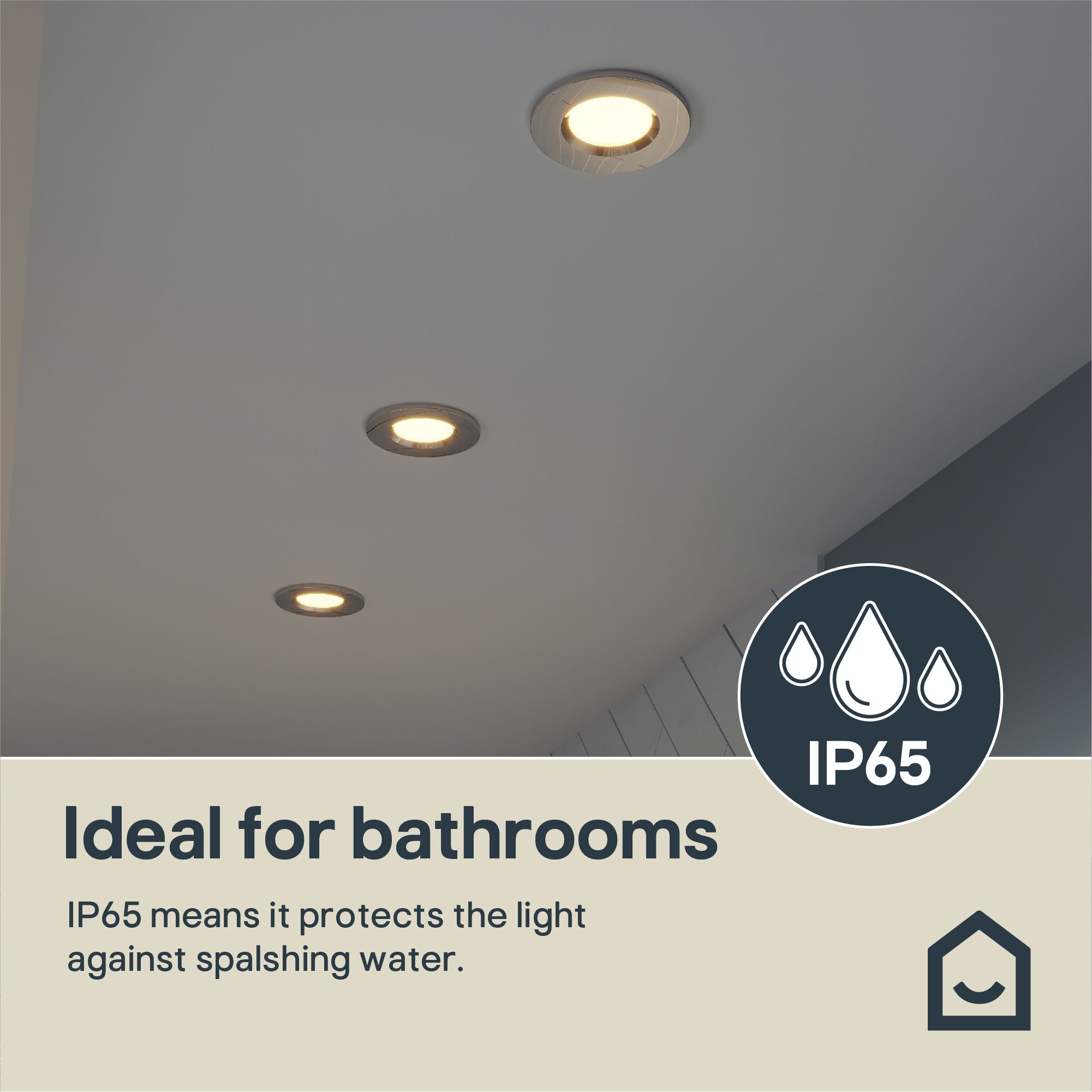 Etana Polished Chrome effect Non-adjustable LED Warm white Downlight 4.7W IP65, Pack of 3