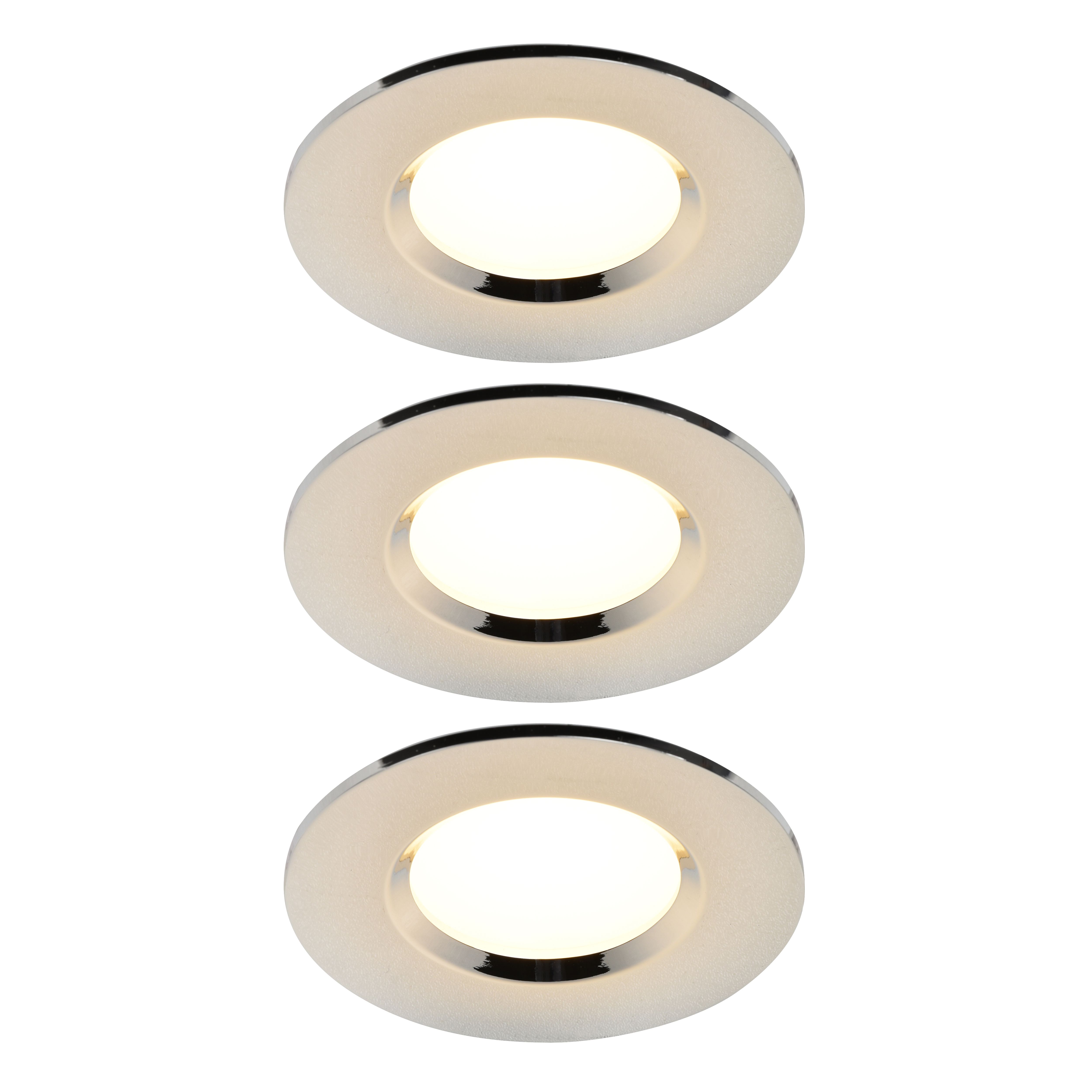 Etana Polished Chrome effect Non-adjustable LED Warm white Downlight 4.7W IP65, Pack of 3