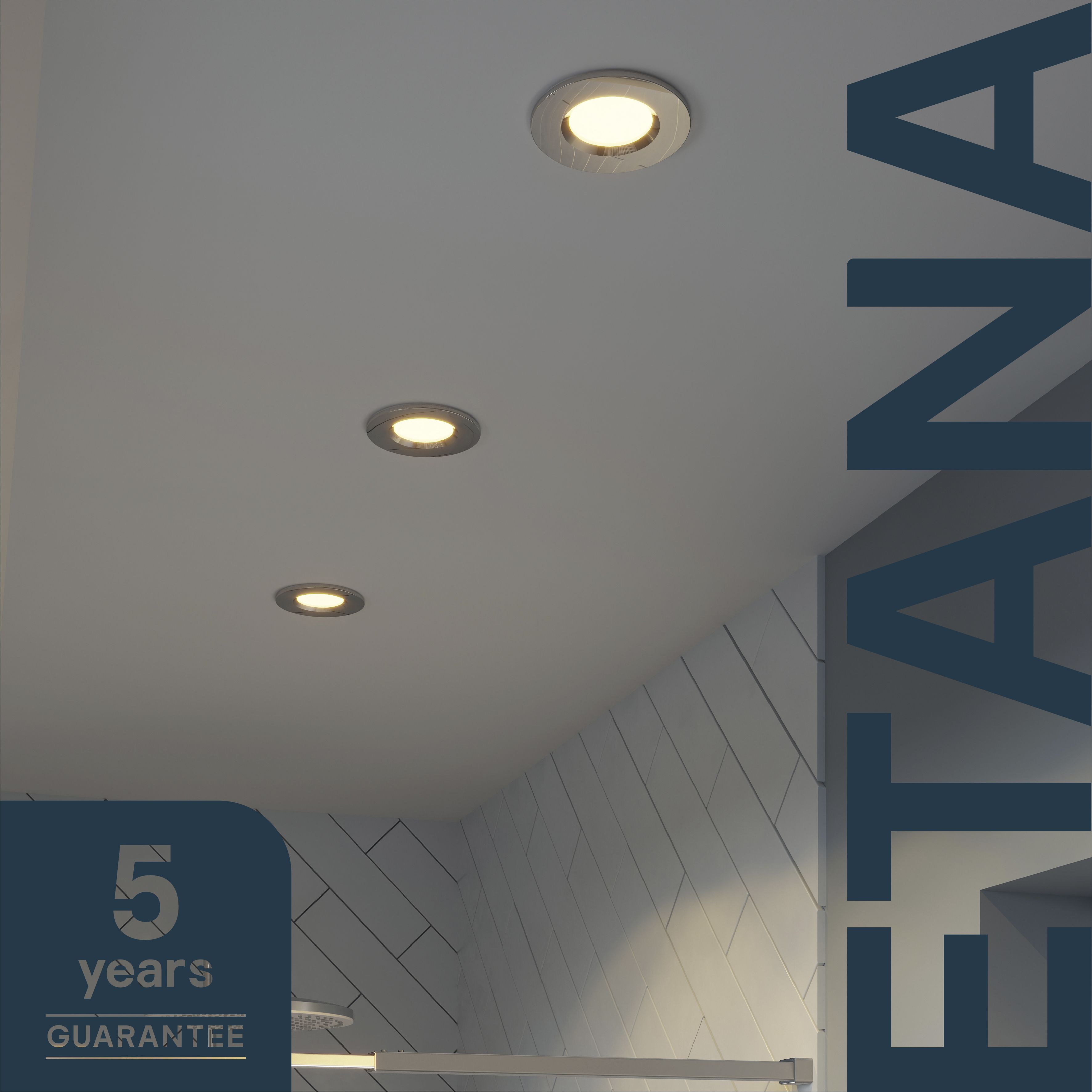 Etana Polished Chrome effect Non-adjustable LED Warm white Downlight 4.7W IP65, Pack of 3