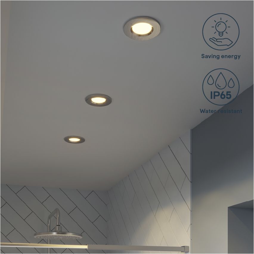 Etana Polished Chrome effect Non-adjustable LED Warm white Downlight 4.7W IP65, Pack of 3
