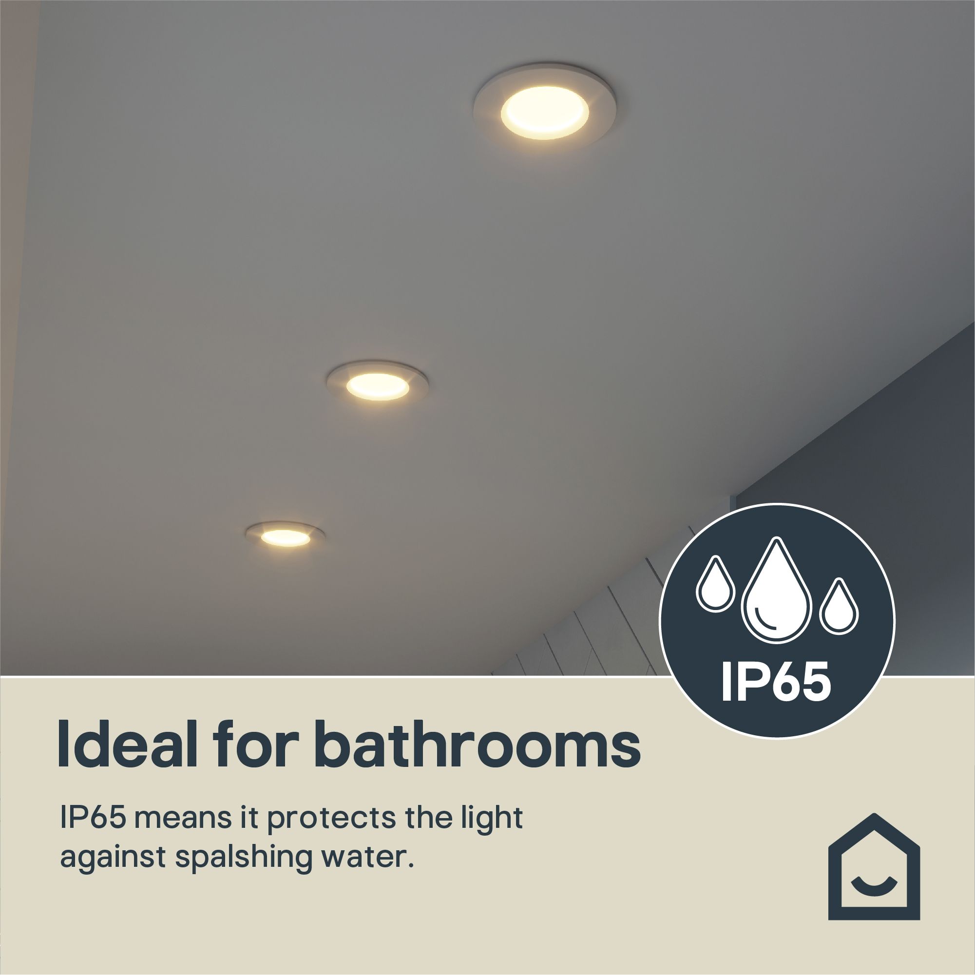 Etana White Non-adjustable LED Warm white Downlight 4.7W IP65, Pack of 3