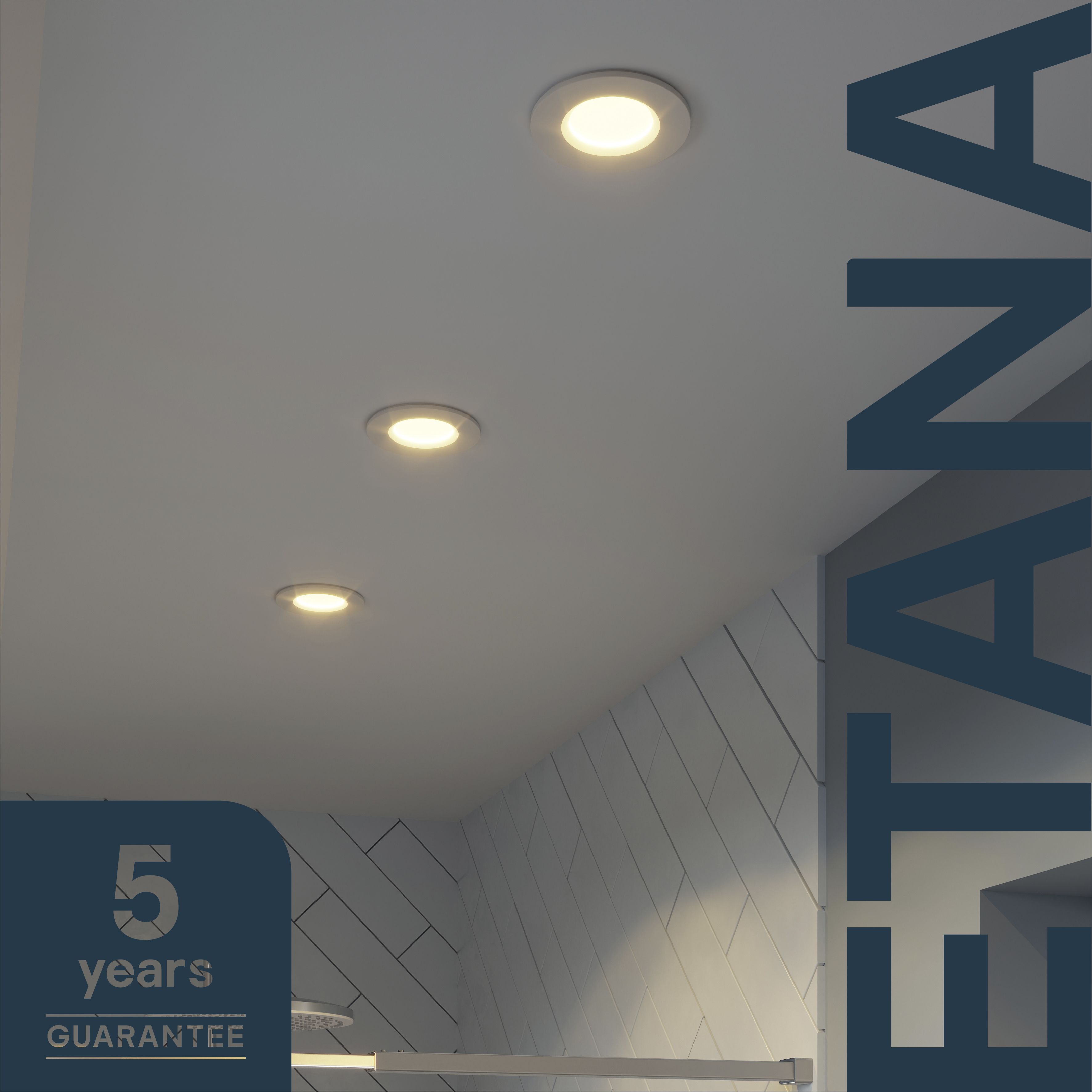 Etana White Non-adjustable LED Warm white Downlight 4.7W IP65, Pack of 3