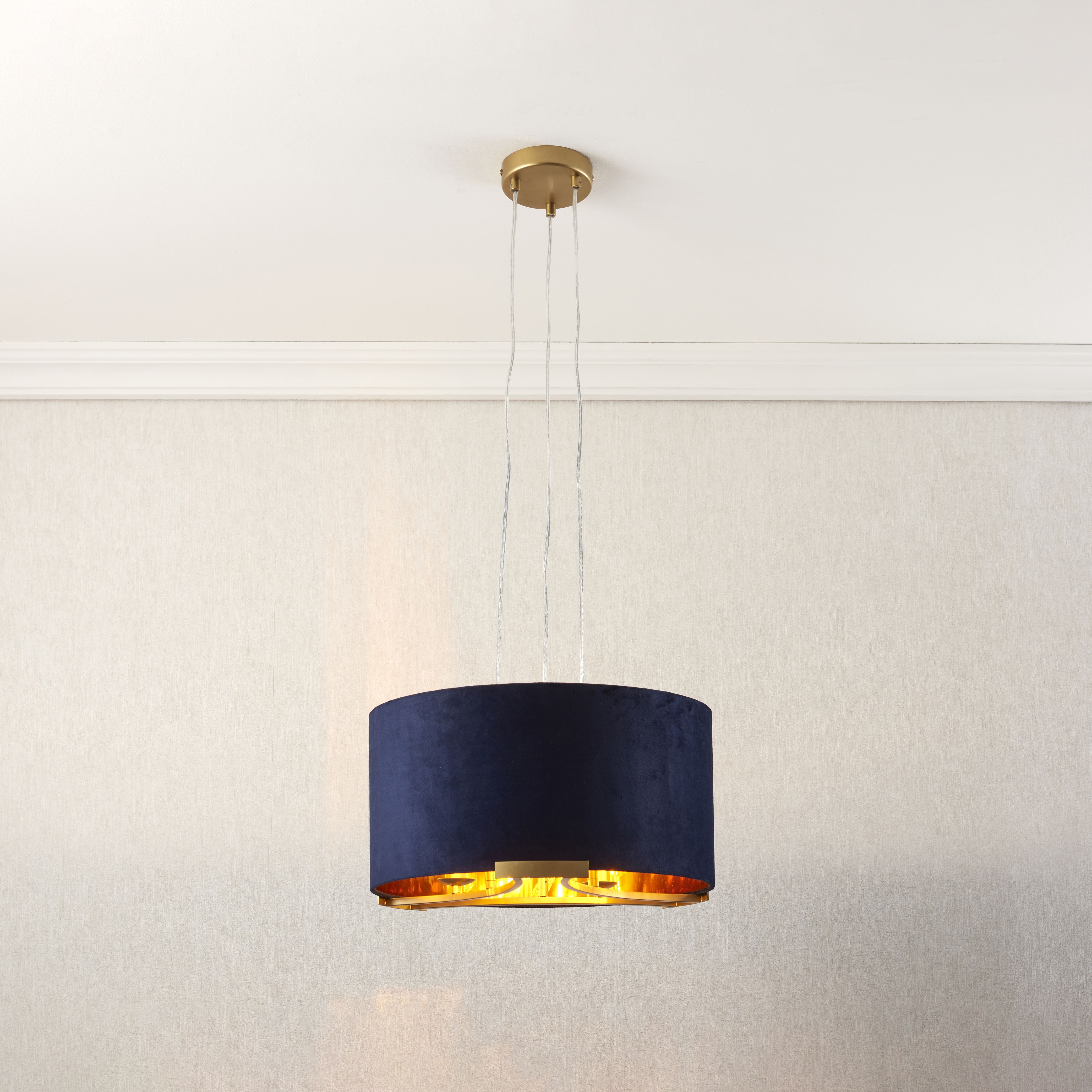 Eternal Matt Navy Gold effect 3 Lamp Light pendant, (Dia)430mm