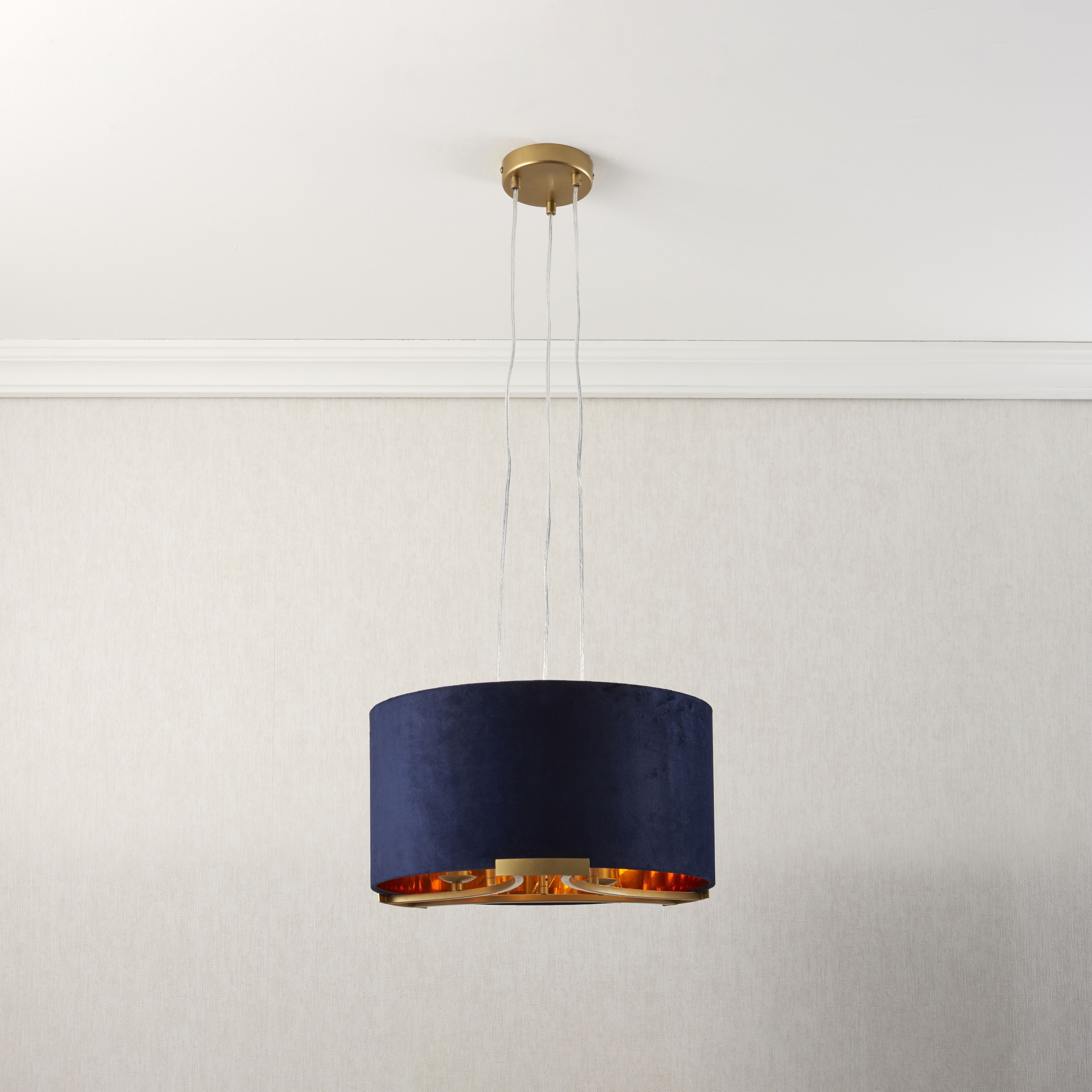 Eternal Matt Navy Gold effect 3 Lamp Light pendant, (Dia)430mm